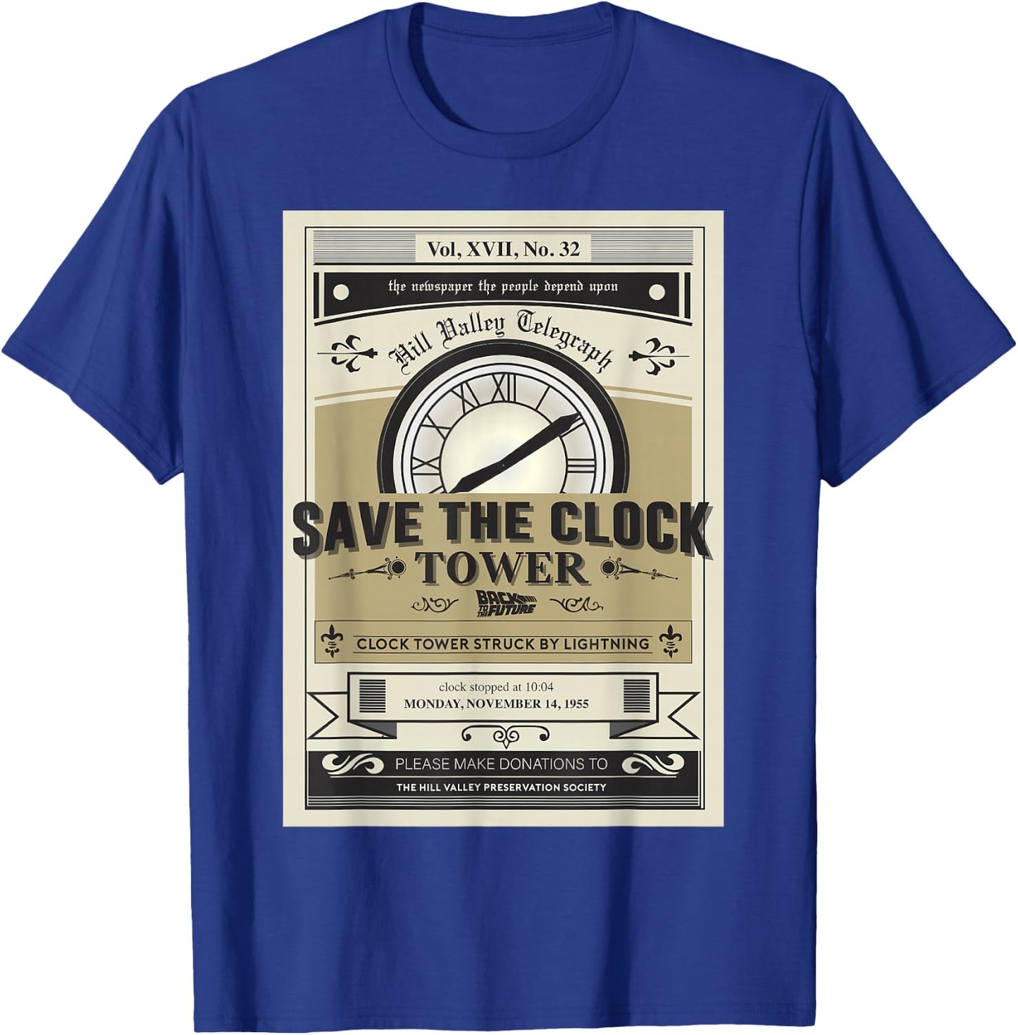 Back to the Future Clock Tower Poster Graphic T-Shirt - T-Shirt | Royal