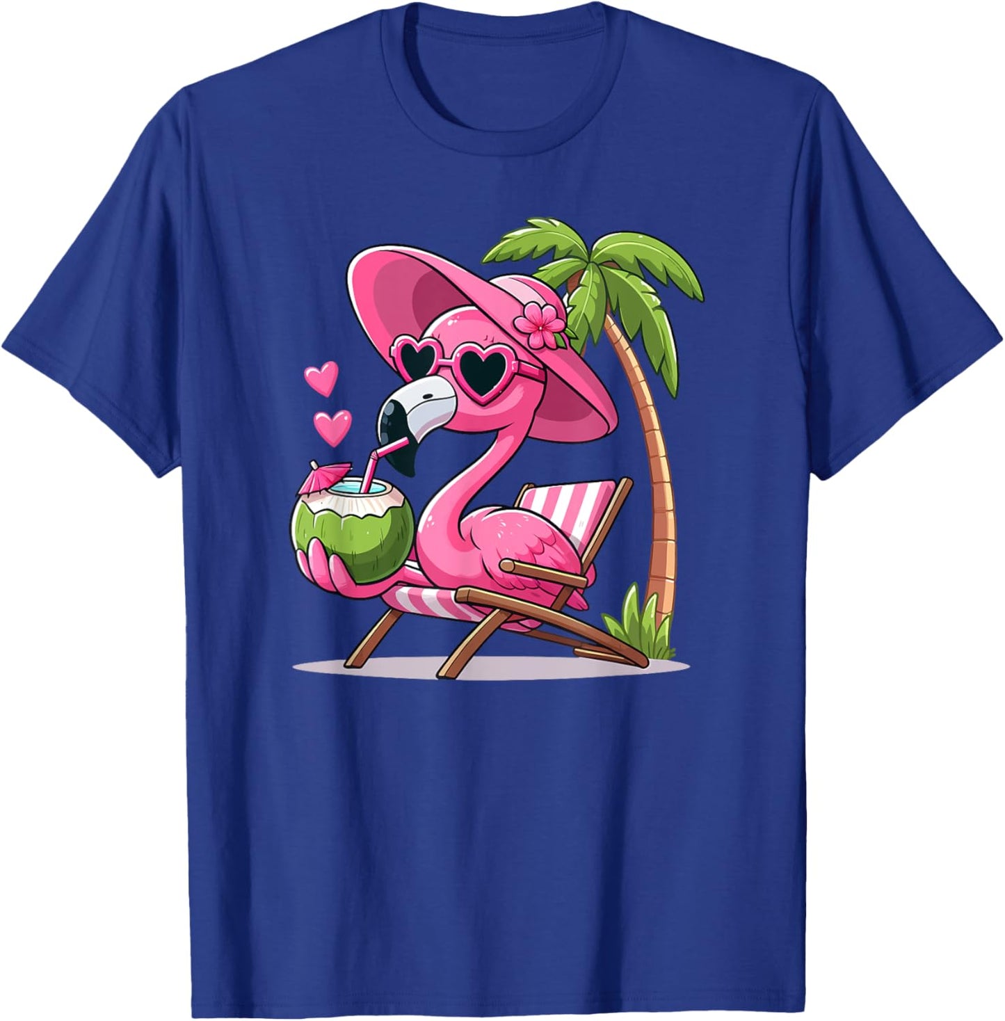 Pink Flamingo Summer Vibes Beach Palm Tree Summer Vacation T-Shirt - T-Shirt | Royal