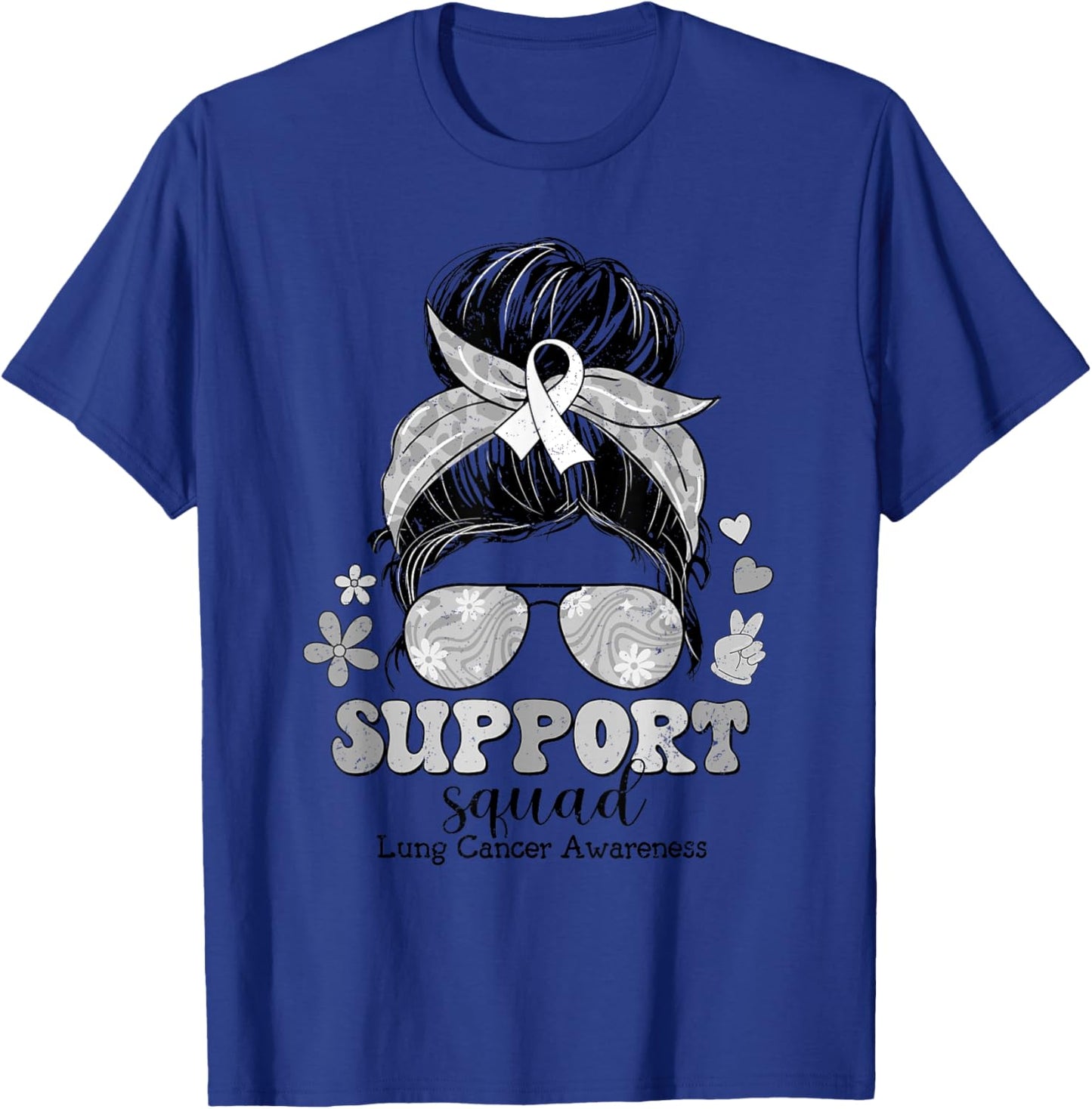 Groovy Support Squad Messy Bun Lung Cancer Awareness T-Shirt - T-Shirt | Royal