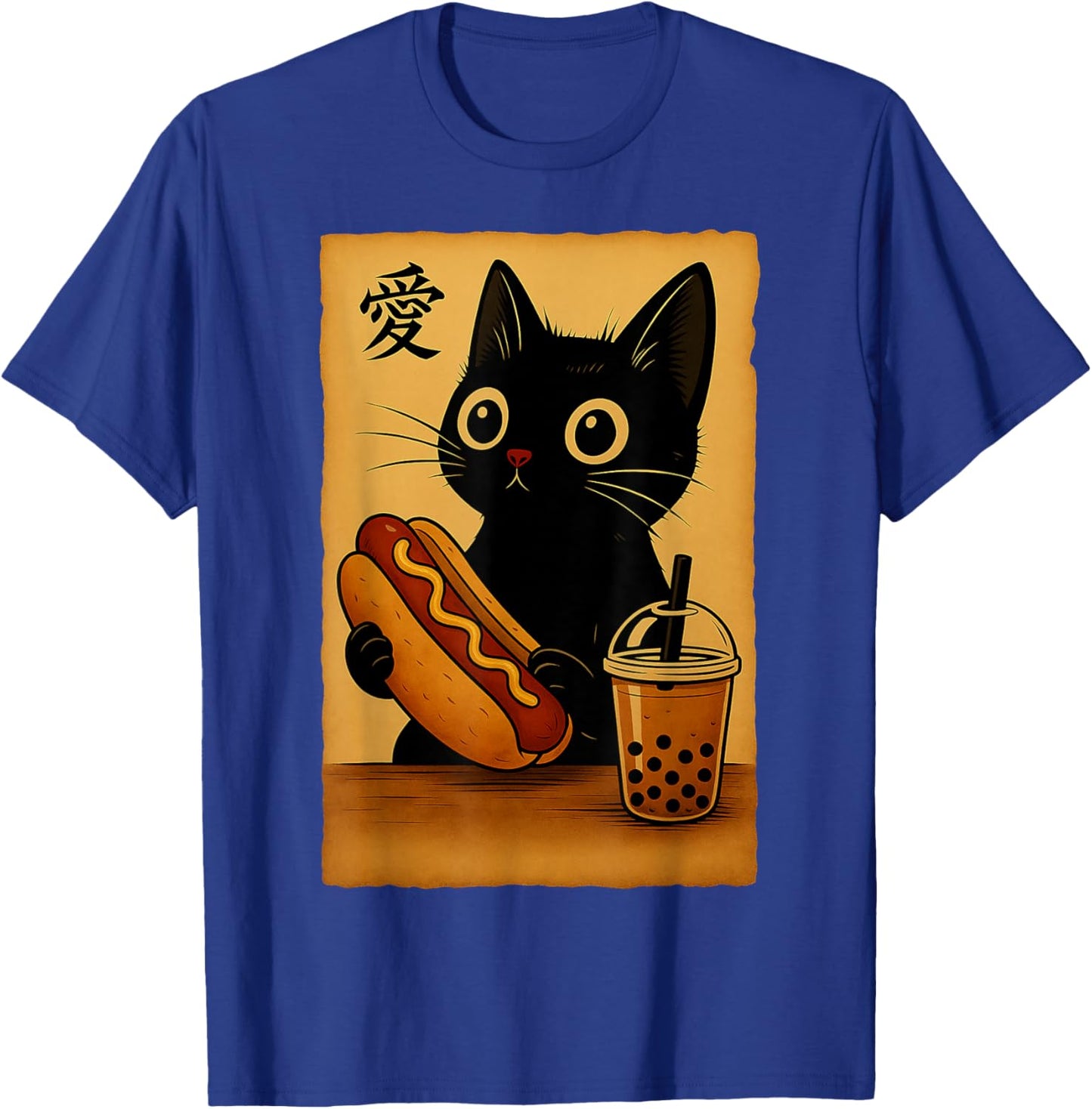 Japanese Kawaii Anime Cat Hotdog Aesthetic Cat Eating Hotdog T-Shirt - T-Shirt | Royal