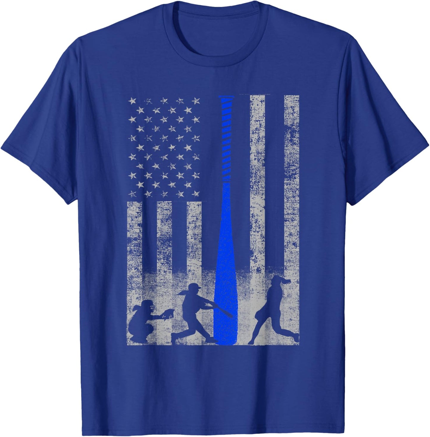 Softball American Flag - Blue Bat and Softball Players Flag Kids Men T-Shirt - T-Shirt | Royal