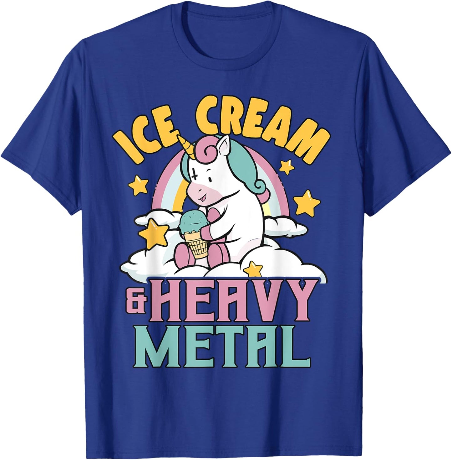 Ice Cream & Heavy Metal Unicorn Metal Rainbow Death Metal Men Women Kids T-Shirt - T-Shirt | Royal