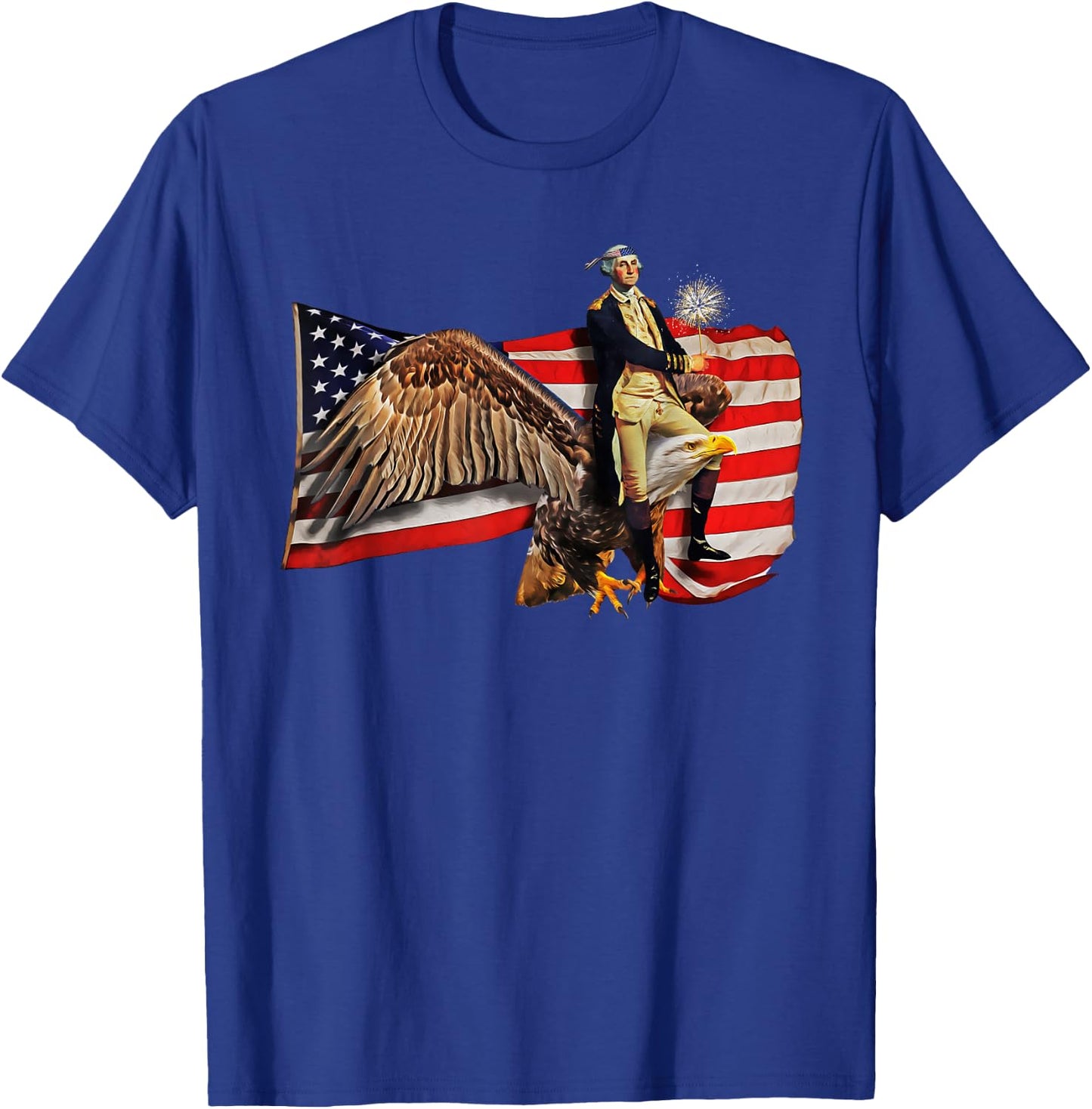 Washington Riding Eagle T Shirt Funny July 4th American Flag Kids Men T-Shirt - T-Shirt | Royal