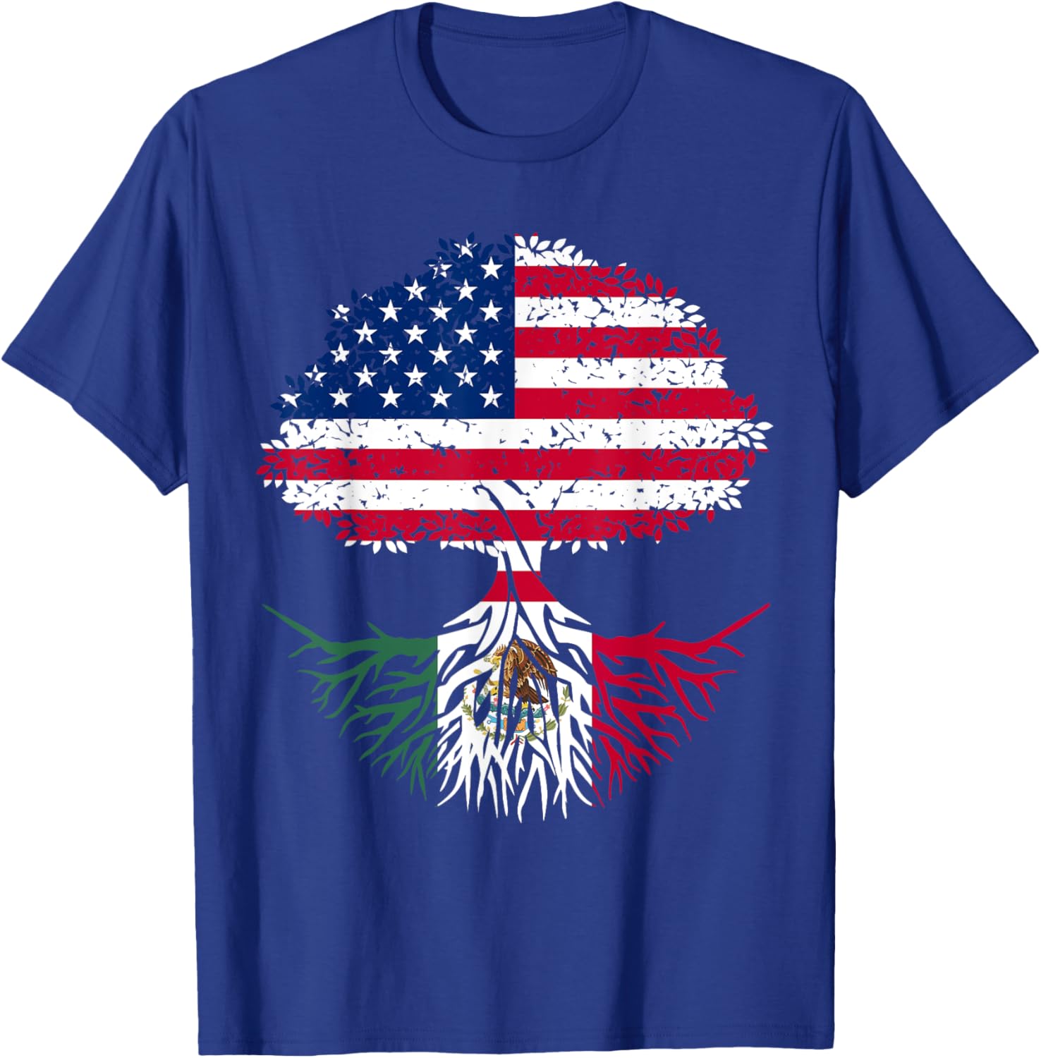 Mexican Roots American Grown Tree Flag Gift T-Shirt - T-Shirt | Royal