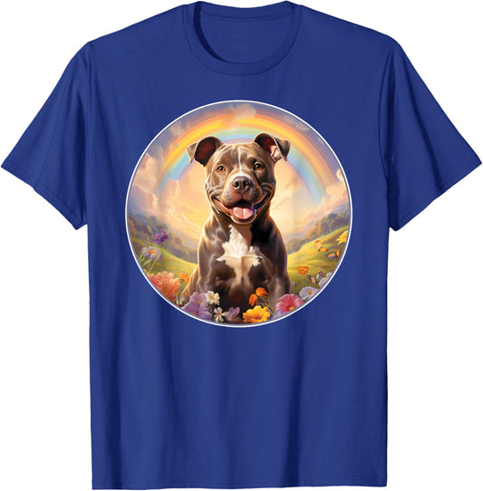 Pitbull Rainbow Bridge Memorial Colorful Dog Art T-Shirt - T-Shirt | Royal