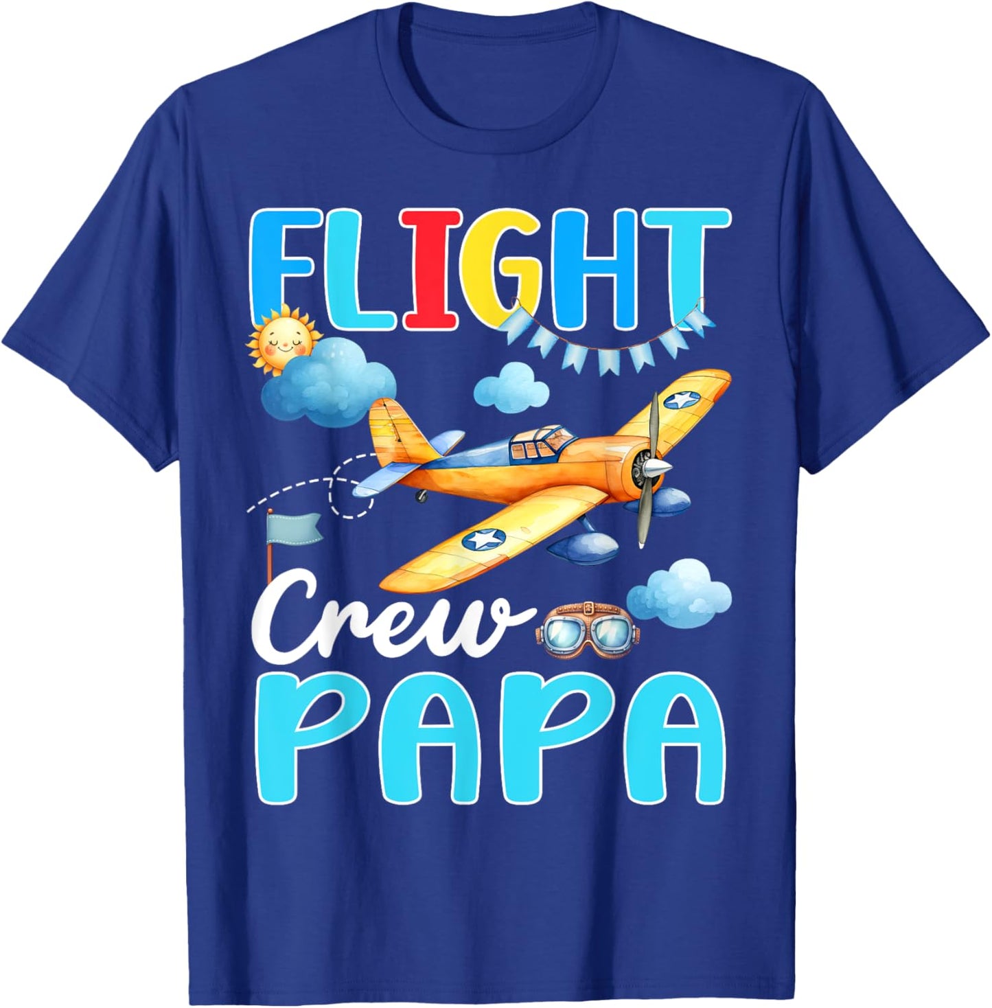 Flight Crew Papa Birthday Squad Airplane Matching Family T-Shirt - T-Shirt | Royal