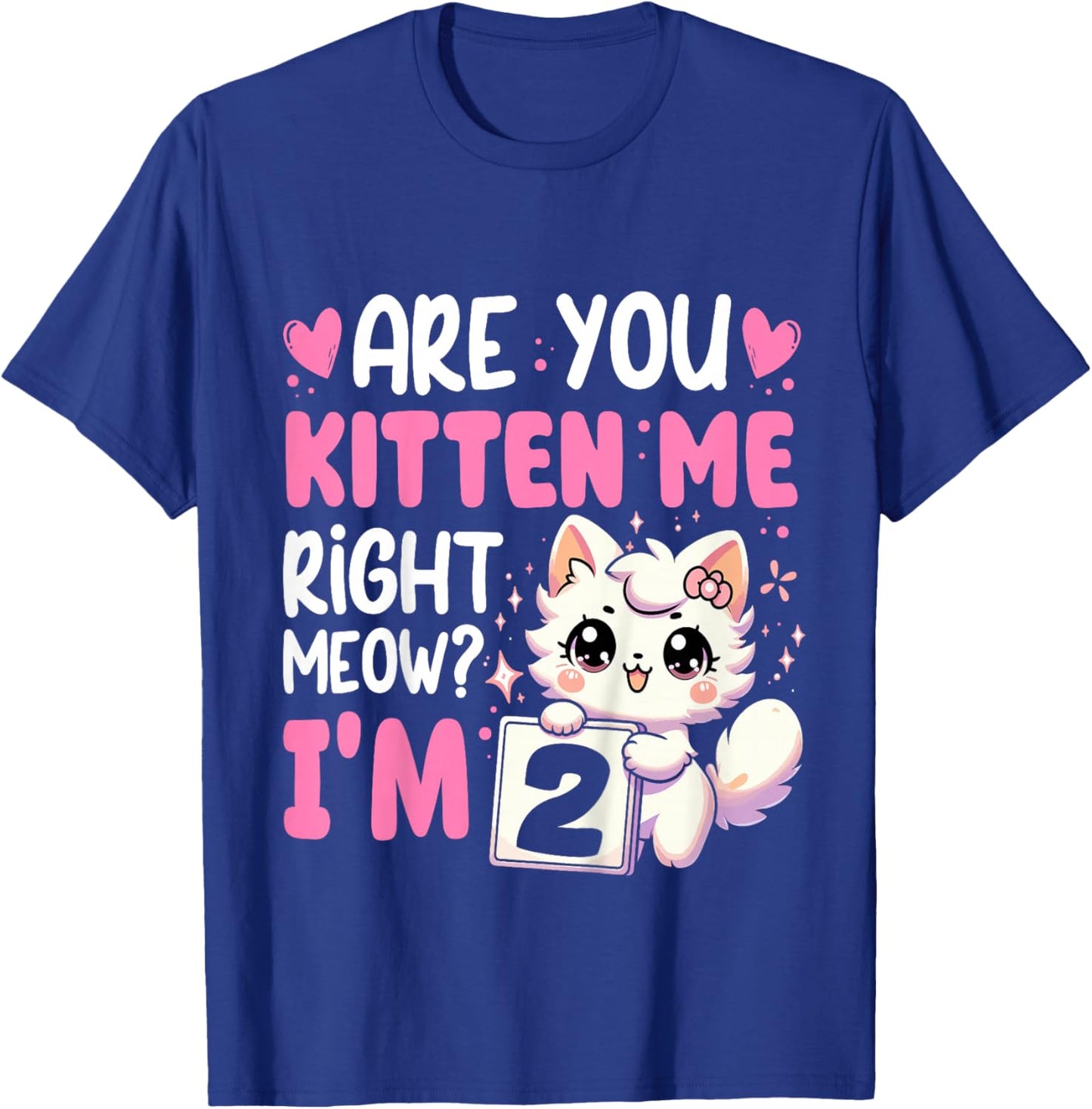 2nd Birthday Shirt Girl 2yr Two 2 Year Old Kitten Cat Bday T-Shirt - T-Shirt | Royal