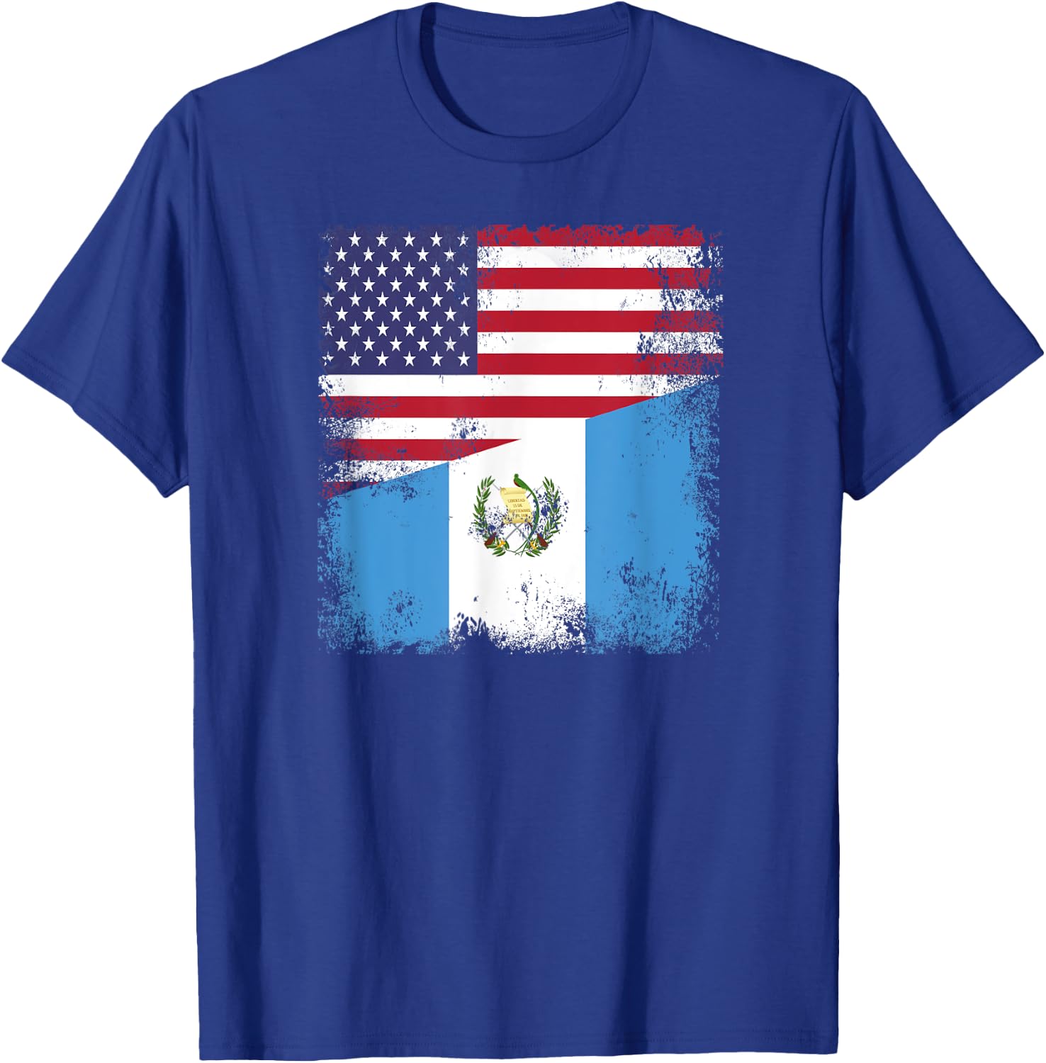 Half Guatemalan Flag | Vintage Guatemala USA Gift T-Shirt - T-Shirt | Royal