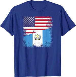 Half Guatemalan Flag | Vintage Guatemala USA Gift T-Shirt - T-Shirt | Royal
