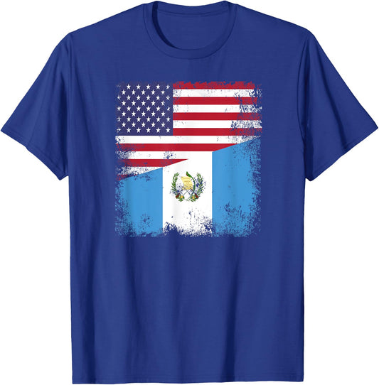 Half Guatemalan Flag | Vintage Guatemala USA Gift T-Shirt - T-Shirt | Royal