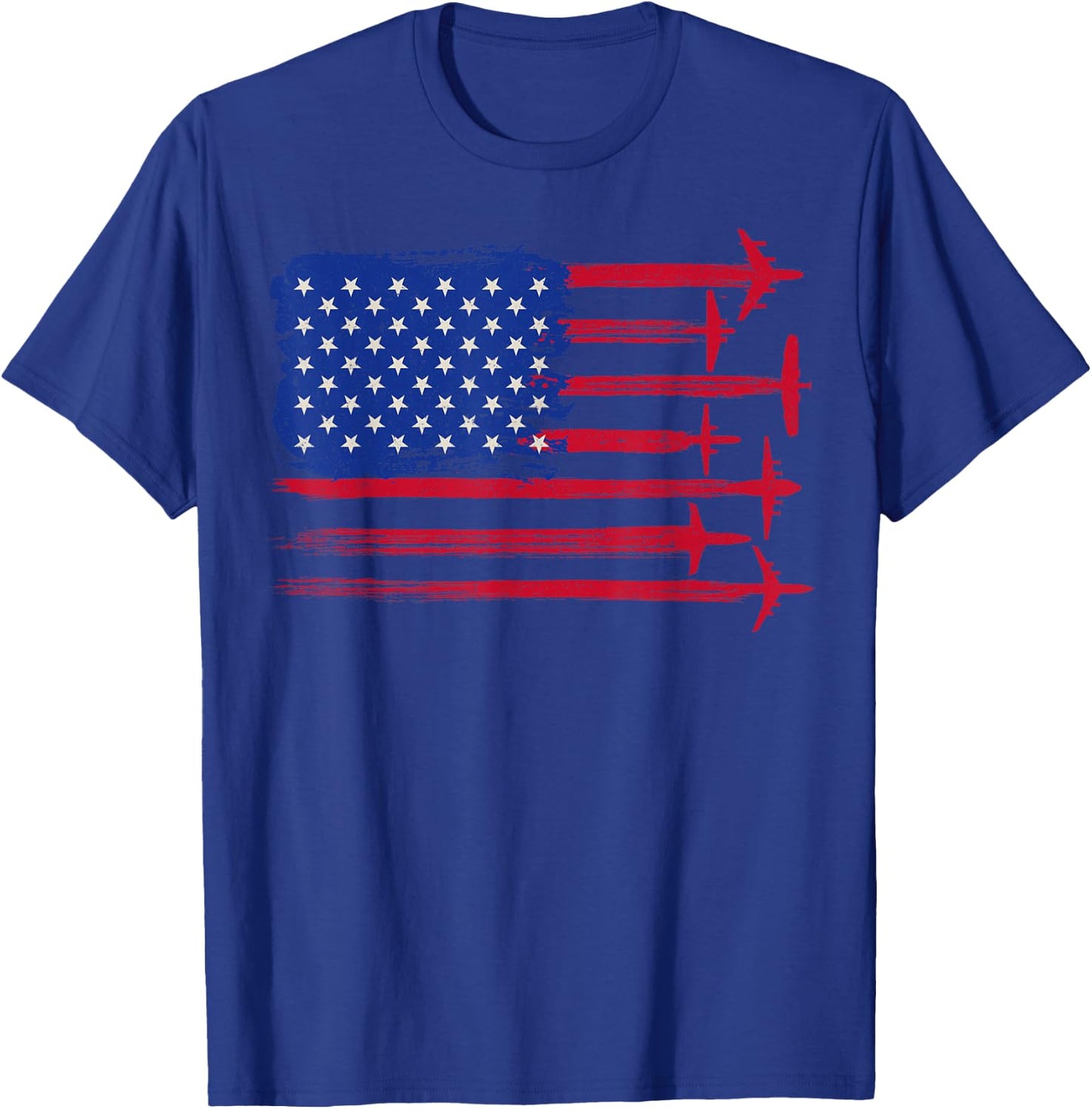 Pilot & Aircraft Mechanic Co. American Flag Airplane Pilot 4th of July Aviation - -Adults, Black, Short Sleeve, Classic Fit, Cotton 60% Polyester 40% T-Shirt - T-Shirt | Royal