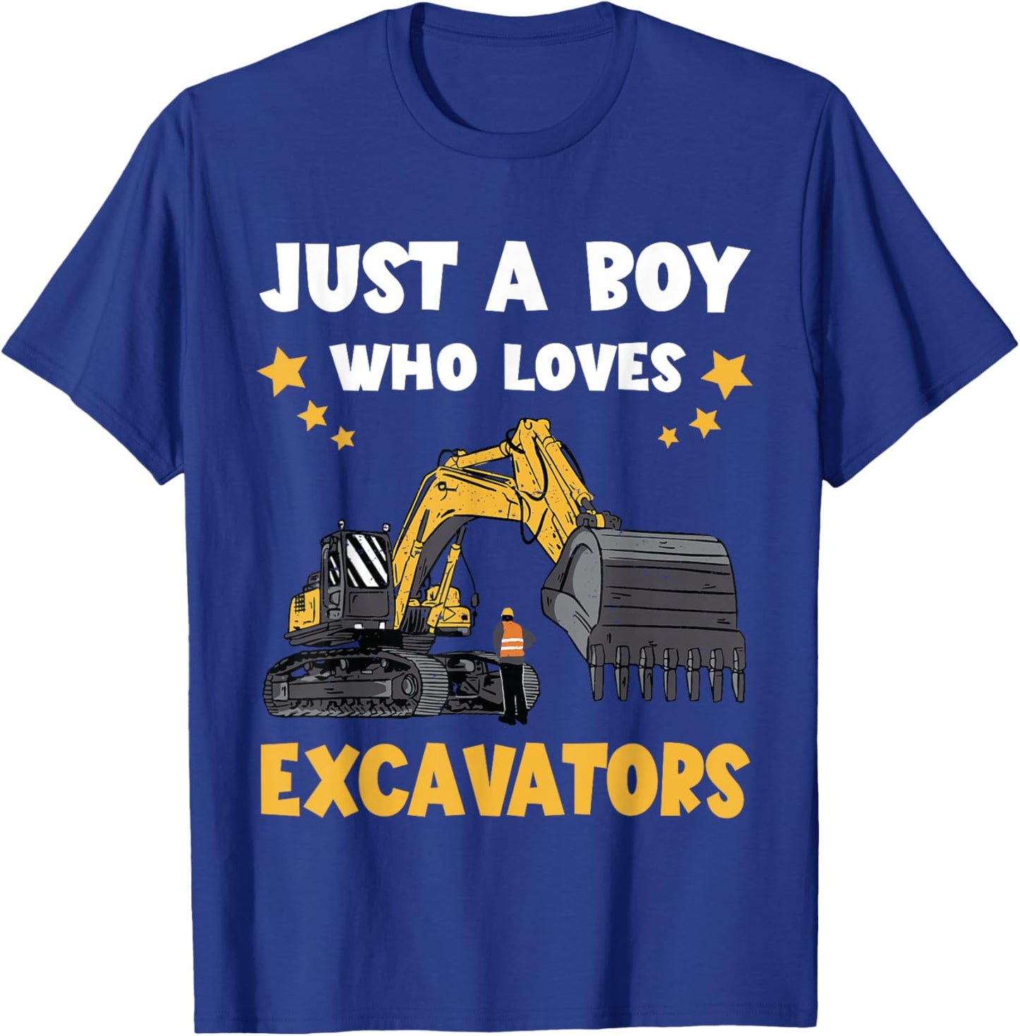 Digging Just A Boy Excavator Backhoe Construction Vehicle T-Shirt - T-Shirt | Royal