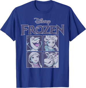 Disney Frozen Blue Hue Character Portrait Grid Panels Small T-Shirt - T-Shirt | Royal