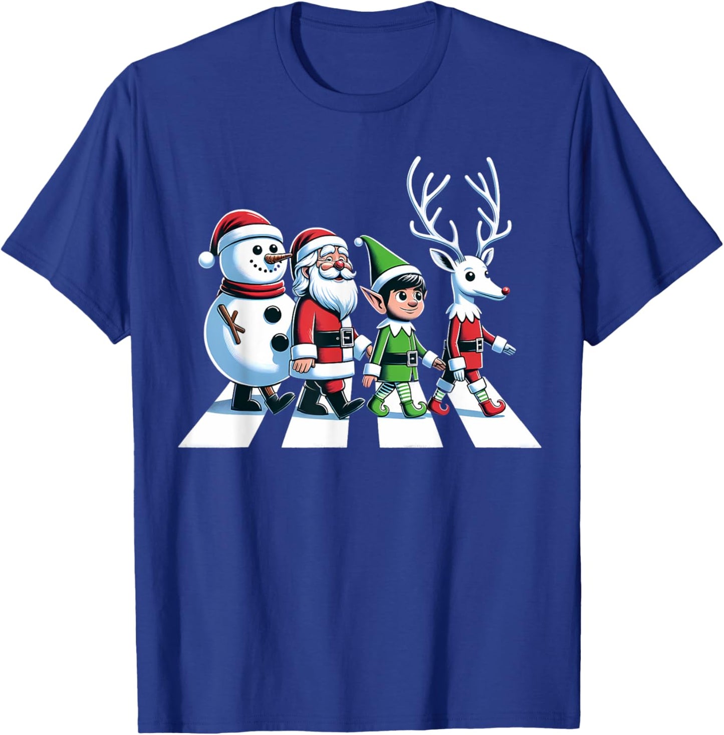 Christmas Road Snowman Santa Elf Reindeer Xmas Crosswalk T-Shirt - T-Shirt | Royal
