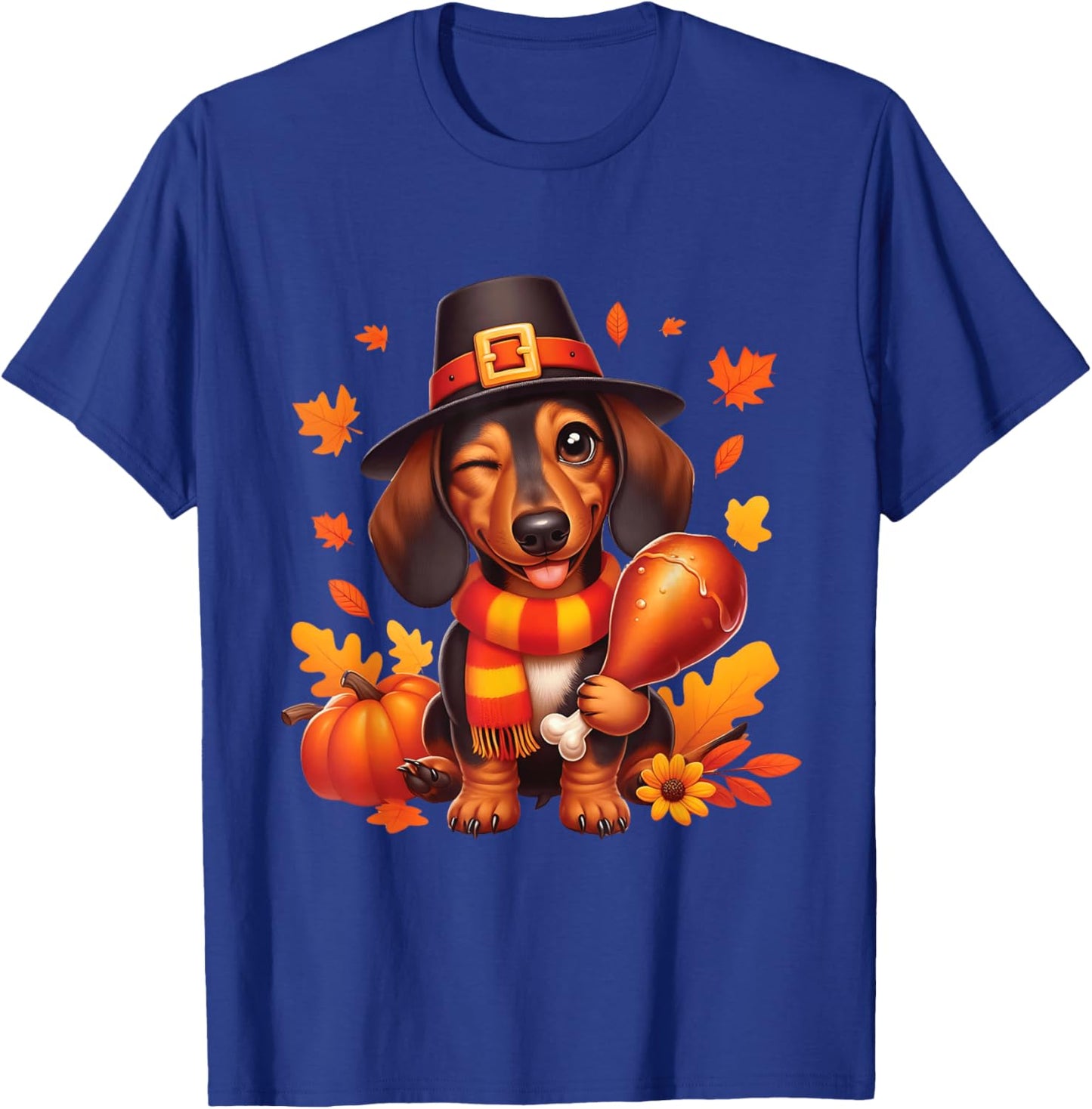 Dachshund Pilgrim Happy Thanksgiving Dog Men Women Girl Boy T-Shirt - T-Shirt | Royal