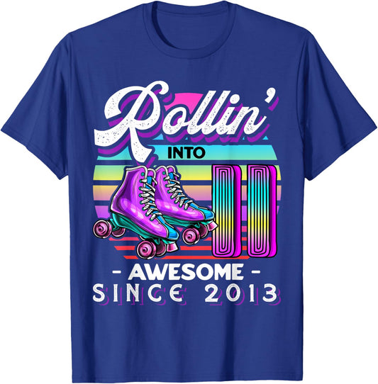 Roller Skating 11th Birthday Girls Rollin 11 Awesome 2013 T-Shirt - T-Shirt | Royal