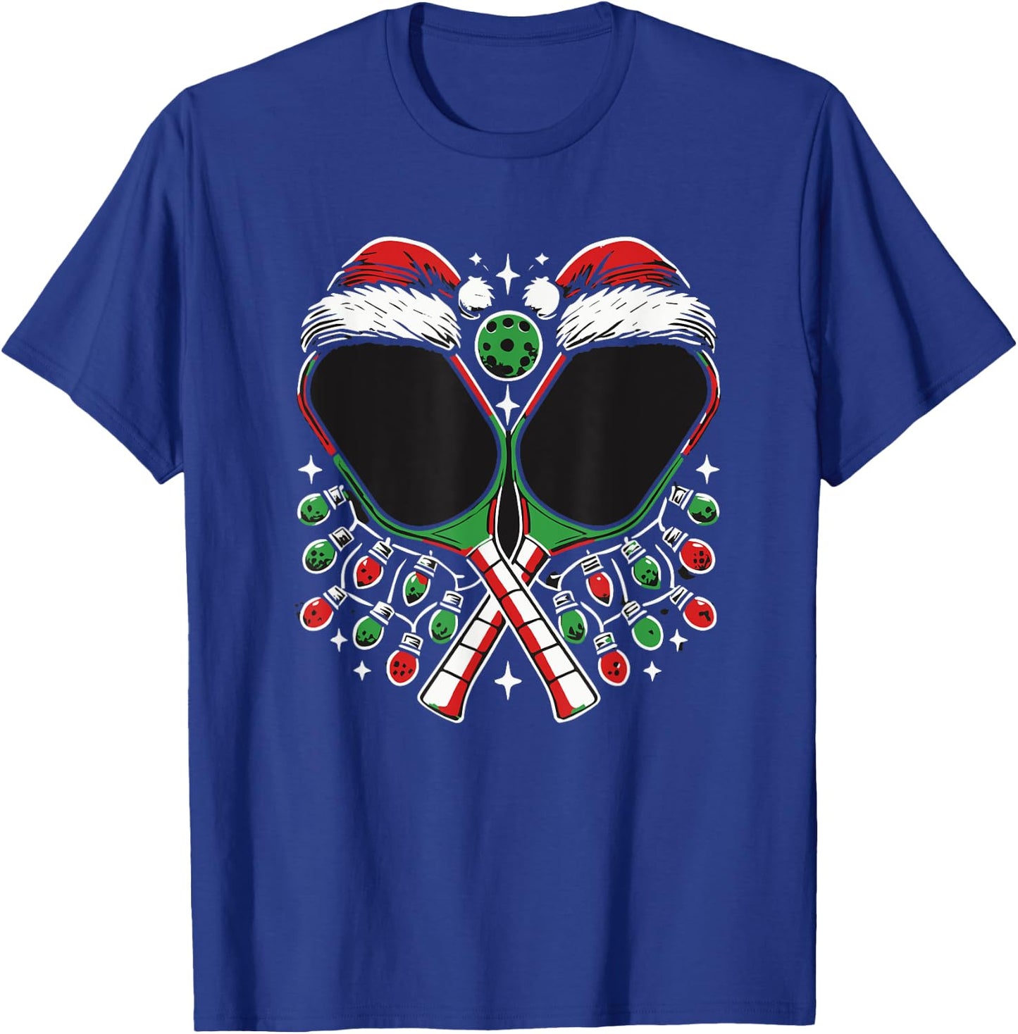 Christmas Pickleball Paddle with Santa Hat Xmas Lights T-Shirt - T-Shirt | Royal