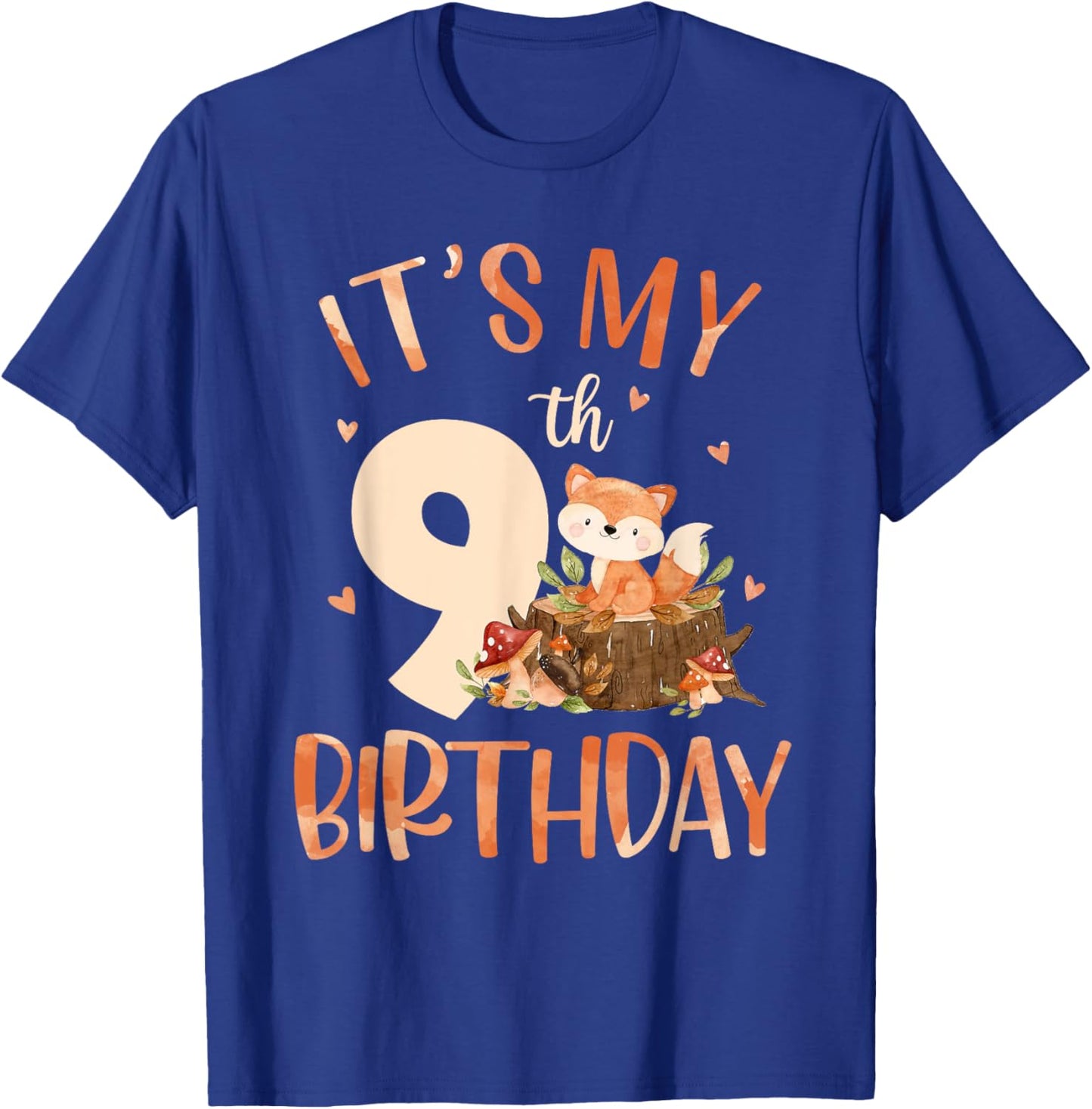 Its My 9th Birthday Cute Fox 9 Year Old Birthday Decorations T-Shirt - T-Shirt | Royal