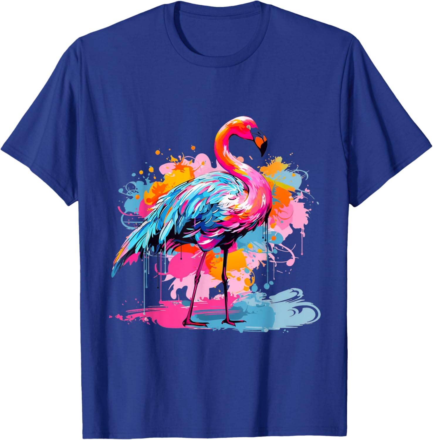 Cool Colorful Flamingo Portrait Graphic T-Shirt - T-Shirt | Royal