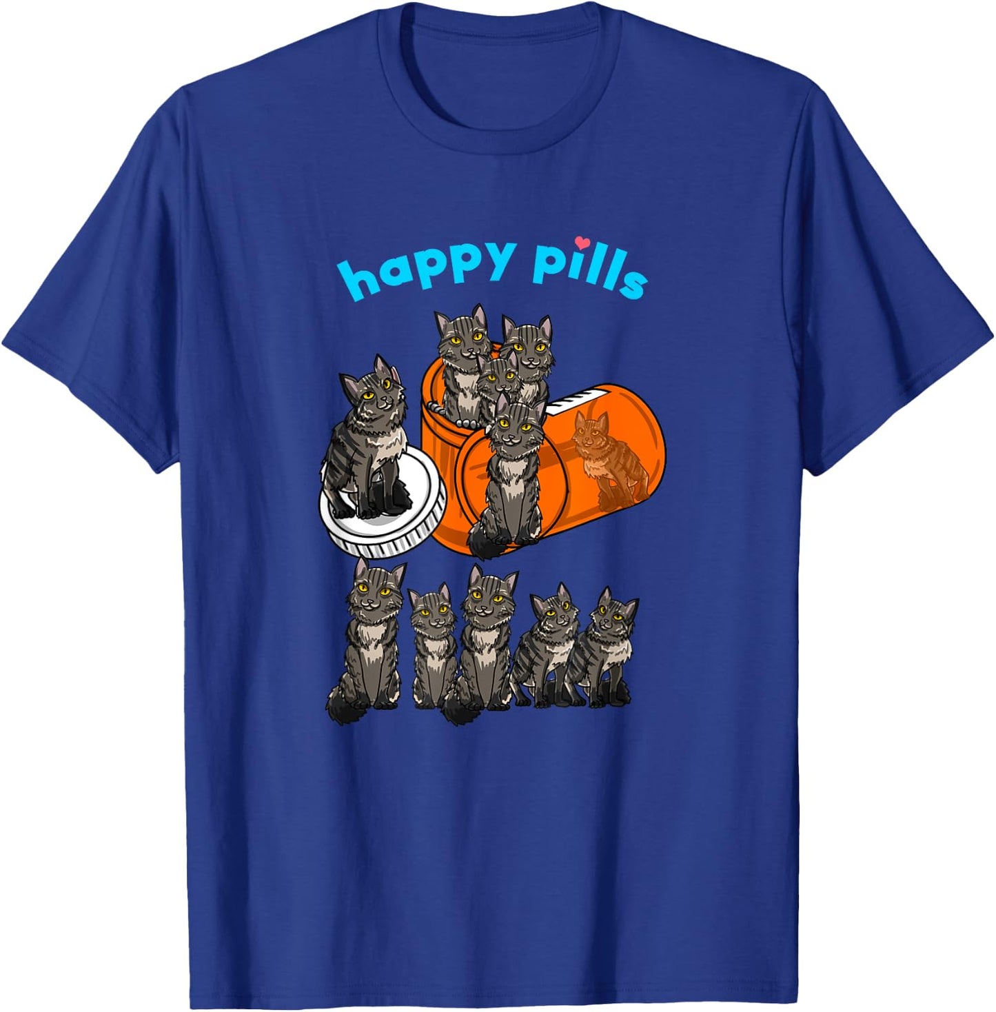 Happy Pills Maine Coon Funny Kitten Feline Cat Lover Gift Men Women Girls Kids T-Shirt - T-Shirt | Royal