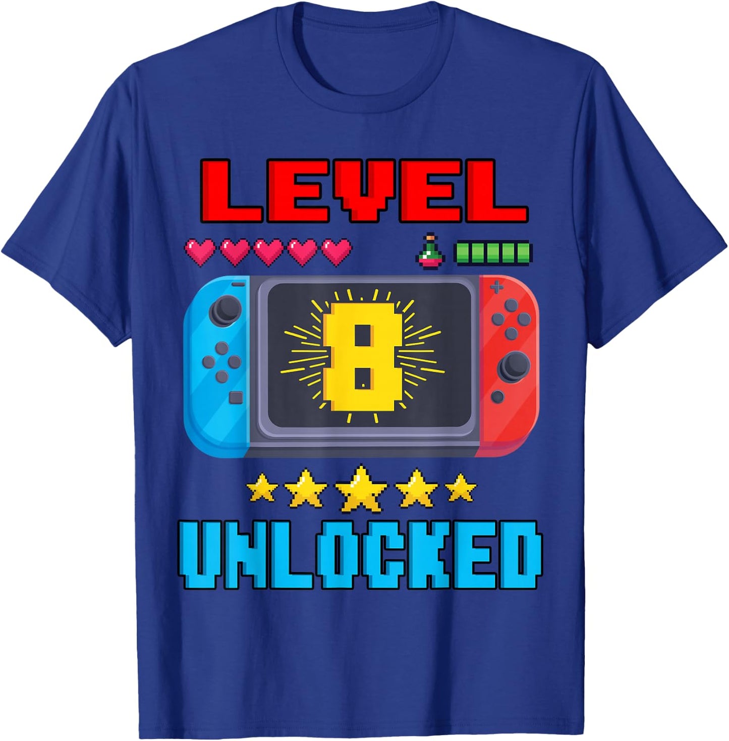 8th Birthday Boy Level 8 Unlocked Video Gamer Birthday T-Shirt - T-Shirt | Royal