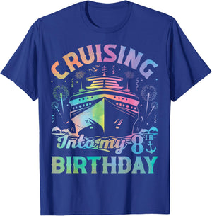 8 Years Old Birthday Tie Dye Cruising Into My 8th Birthday T-Shirt - T-Shirt | Royal