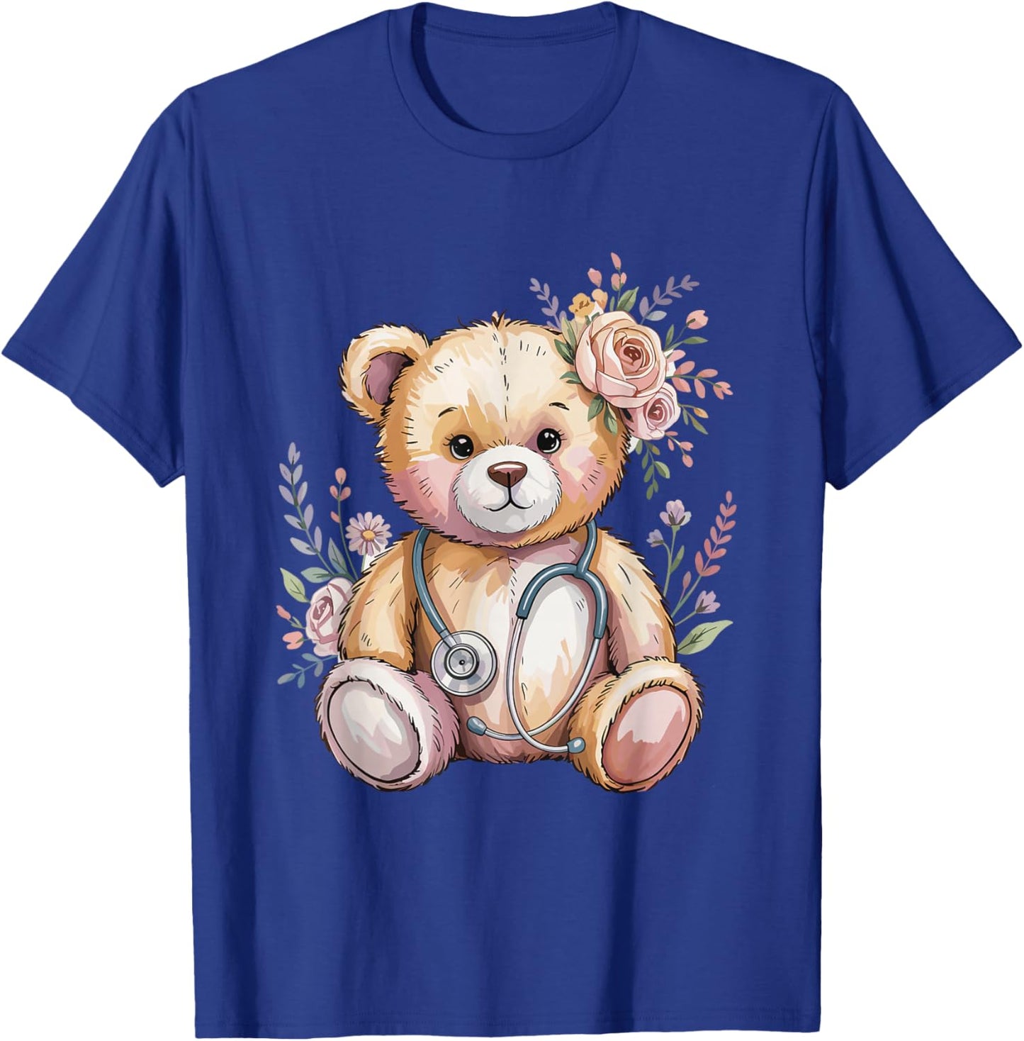 Floral Teddy Bear Flower Kids Doctor Pediatric Nurse T-Shirt - T-Shirt | Royal