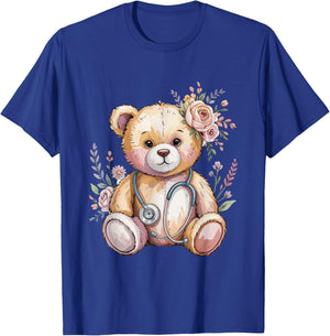 Floral Teddy Bear Flower Kids Doctor Pediatric Nurse T-Shirt - T-Shirt | Royal