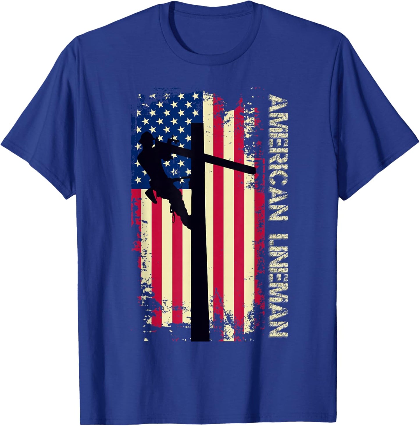 American Lineman USA vintage Flag Pride Patriotic Lineman T-Shirt - T-Shirt | Royal