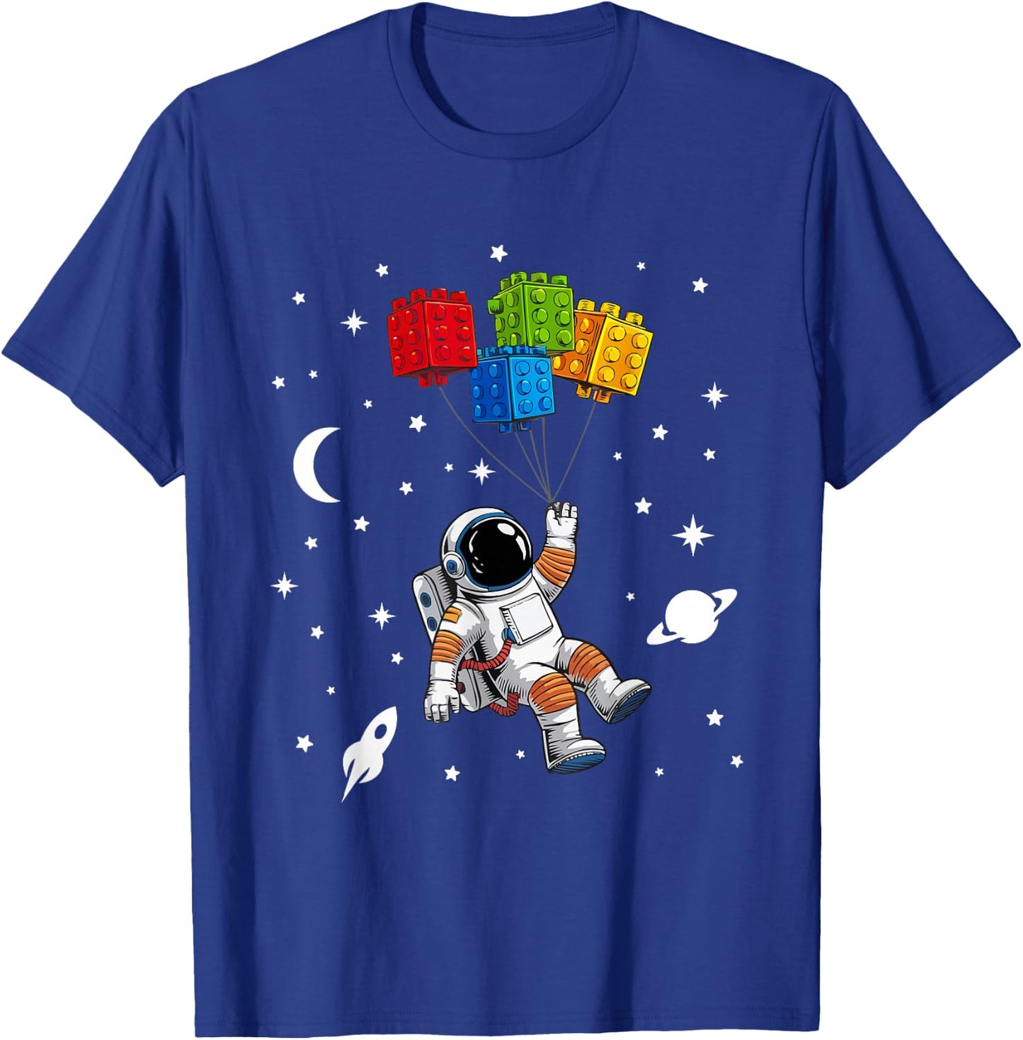 Space Astronaut Funny Building Blocks Bricks Master Builder T-Shirt - T-Shirt | Royal