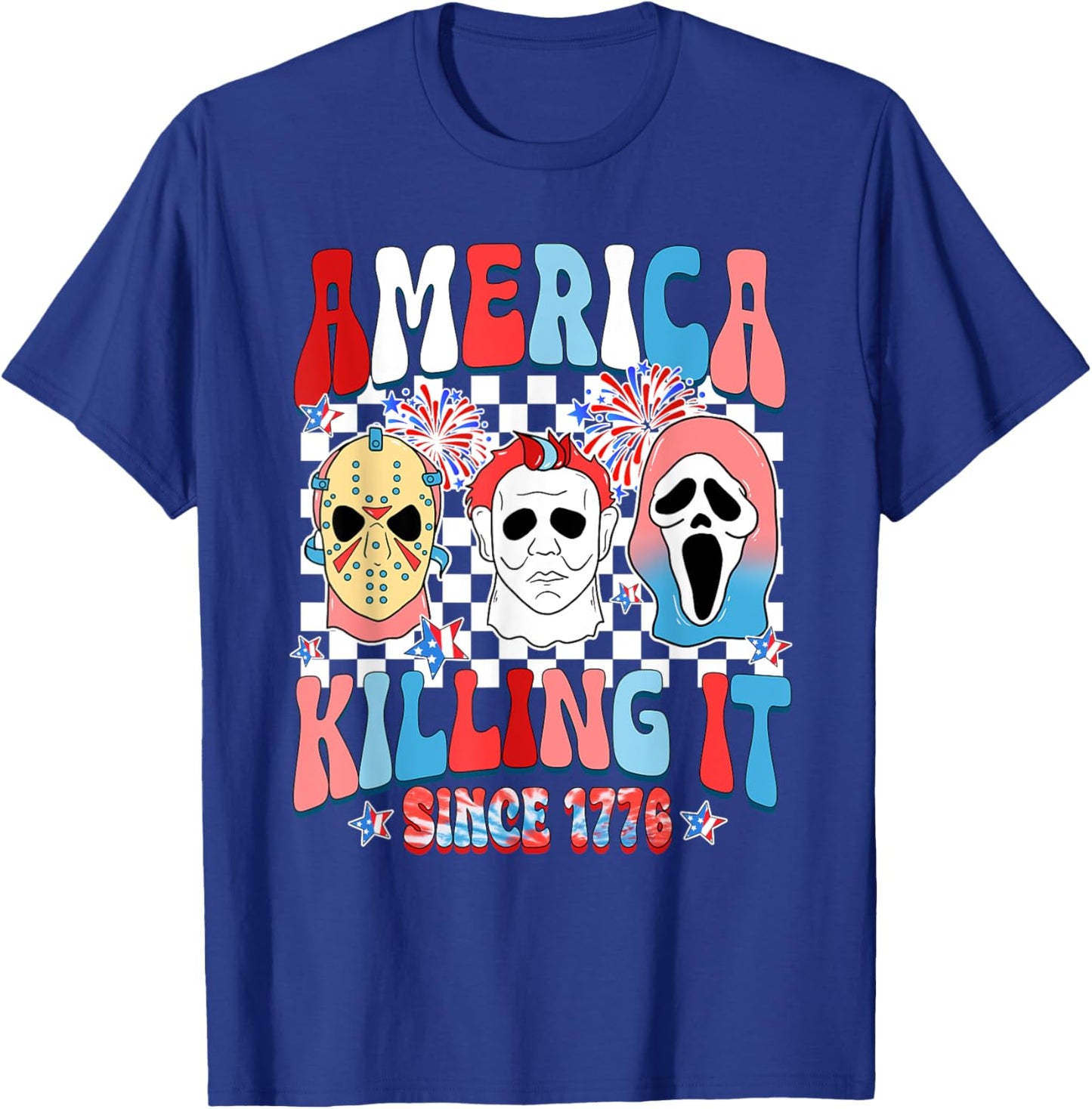 Groovy America Killing IT Since 1776 Horror 4th Of July USA T-Shirt - T-Shirt | Royal