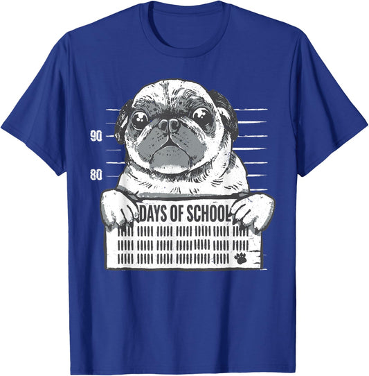 Funny Pug Dog 100th Day of School T-Shirt - T-Shirt | Royal