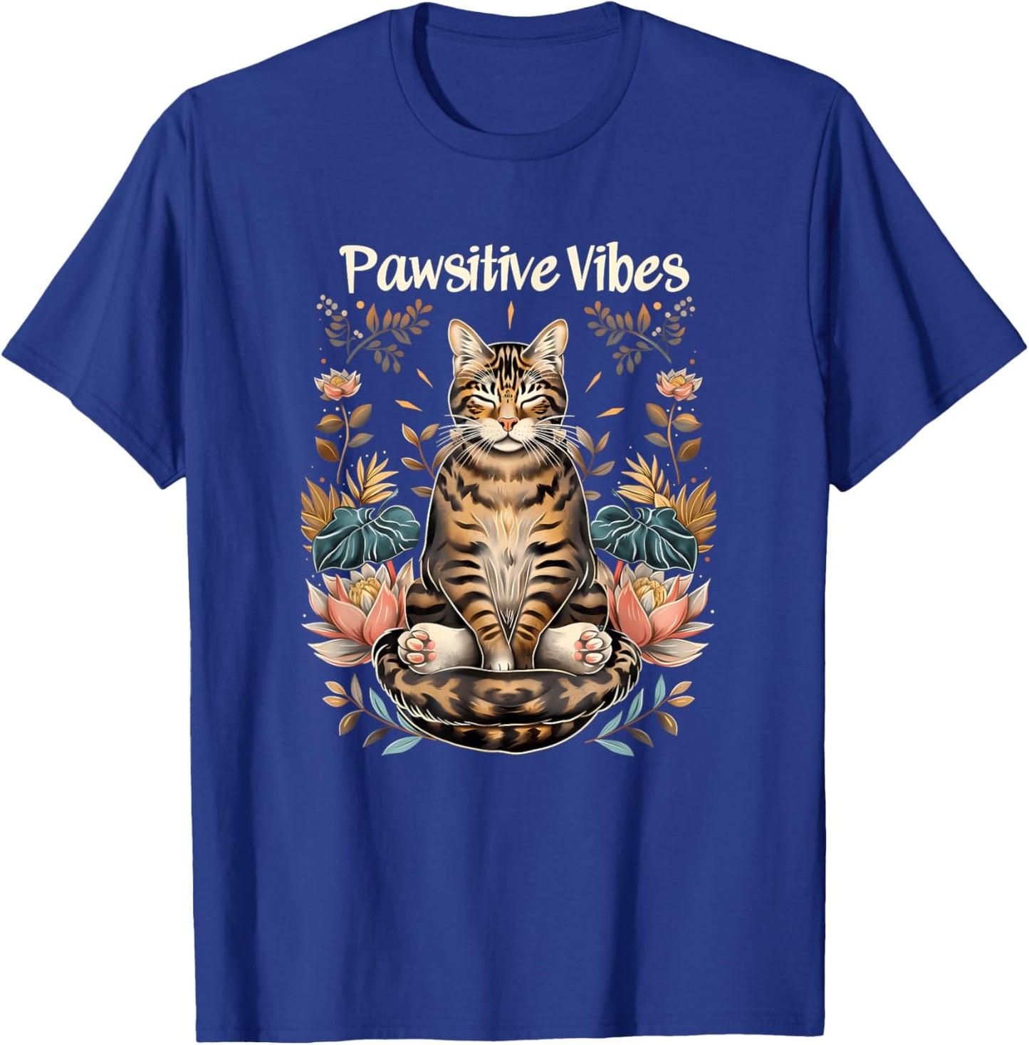 Pawsitive Vibes Only Yoga Poses Kitten Bengal Cat T-Shirt - T-Shirt | Royal