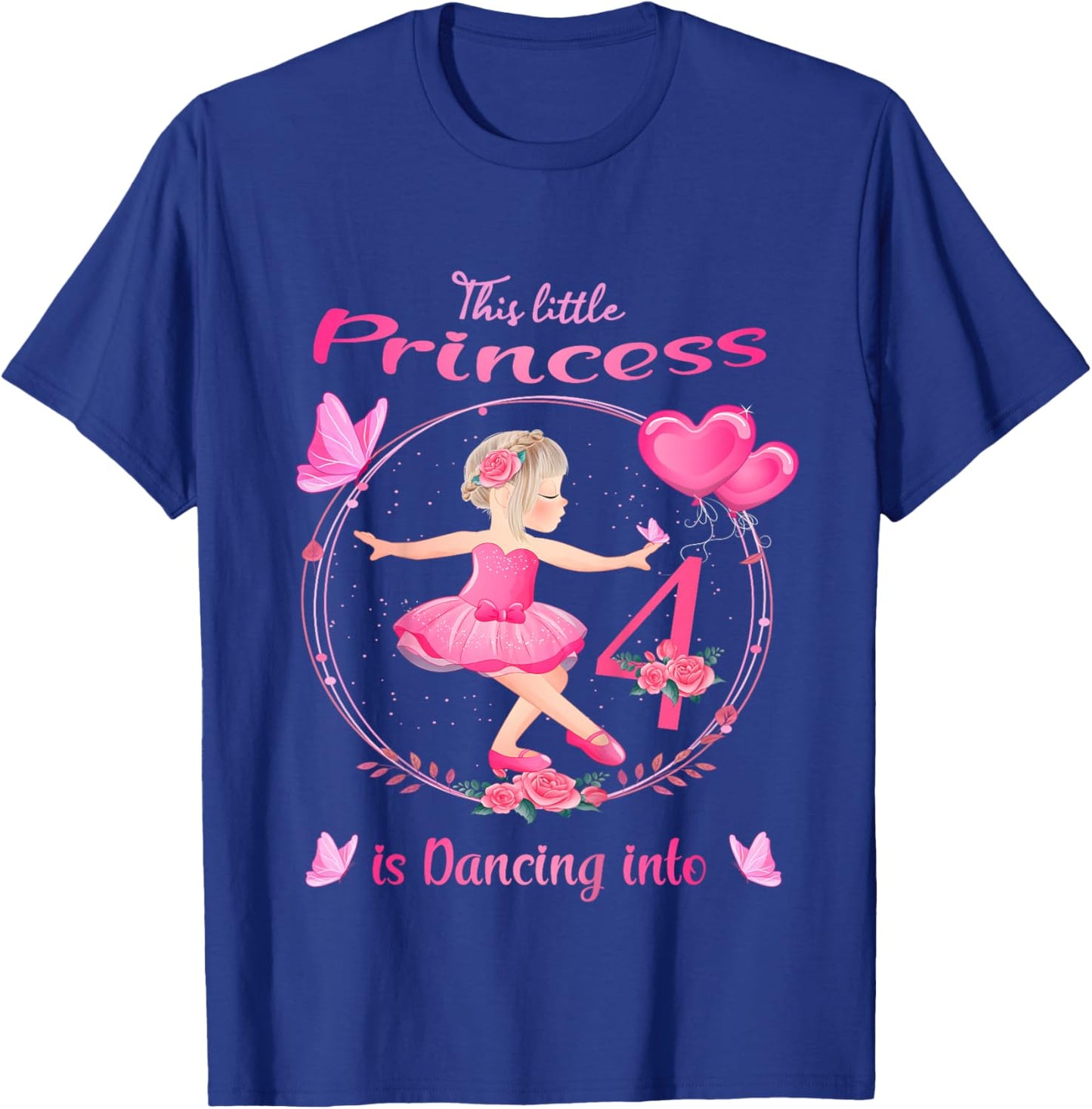 4th Birthday Ballerina in Tutu Dancing Into 4 Ballet Girl T-Shirt - T-Shirt | Royal