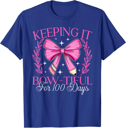 Coquette Bow Keeping It Bowtiful For 100 Days Of School Kids T-Shirt - T-Shirt | Royal