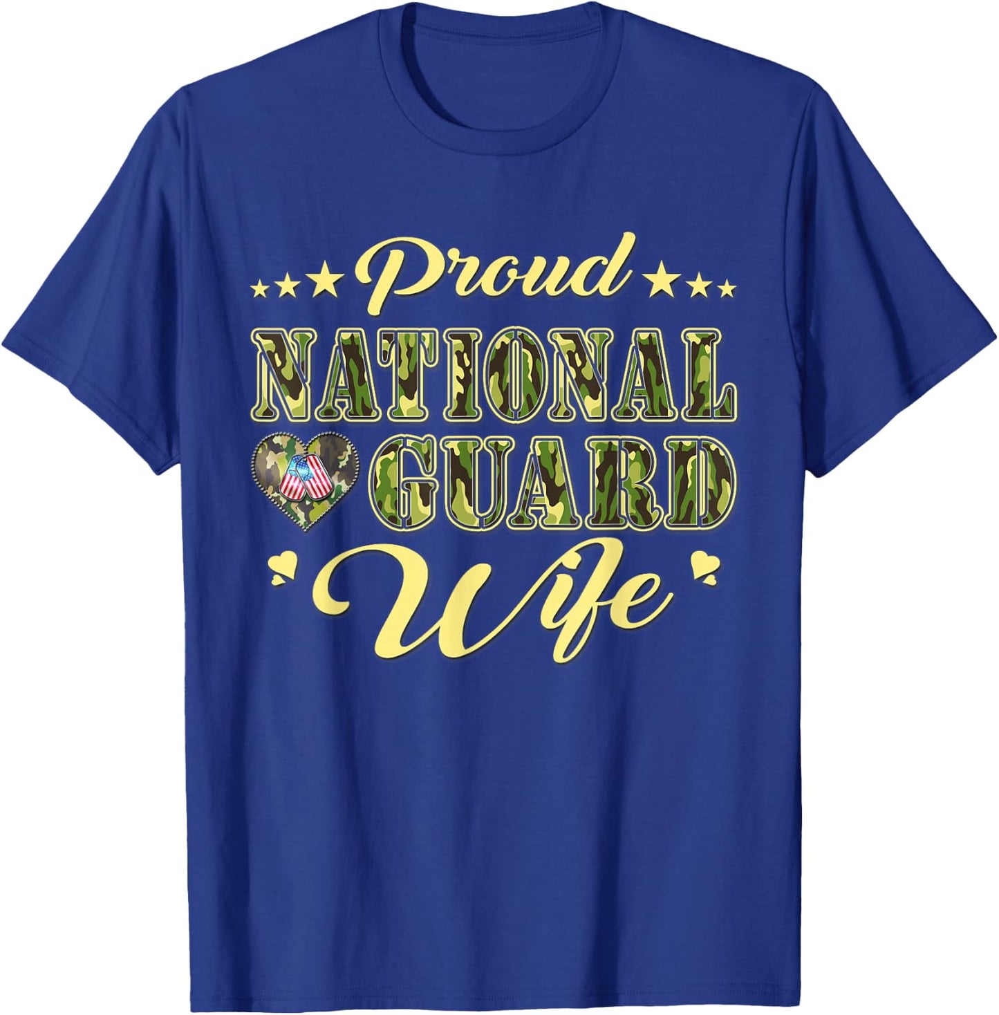 Proud National Guard Wife Dog Tags Heart Military Spouse Men Women T-Shirt - T-Shirt | Royal