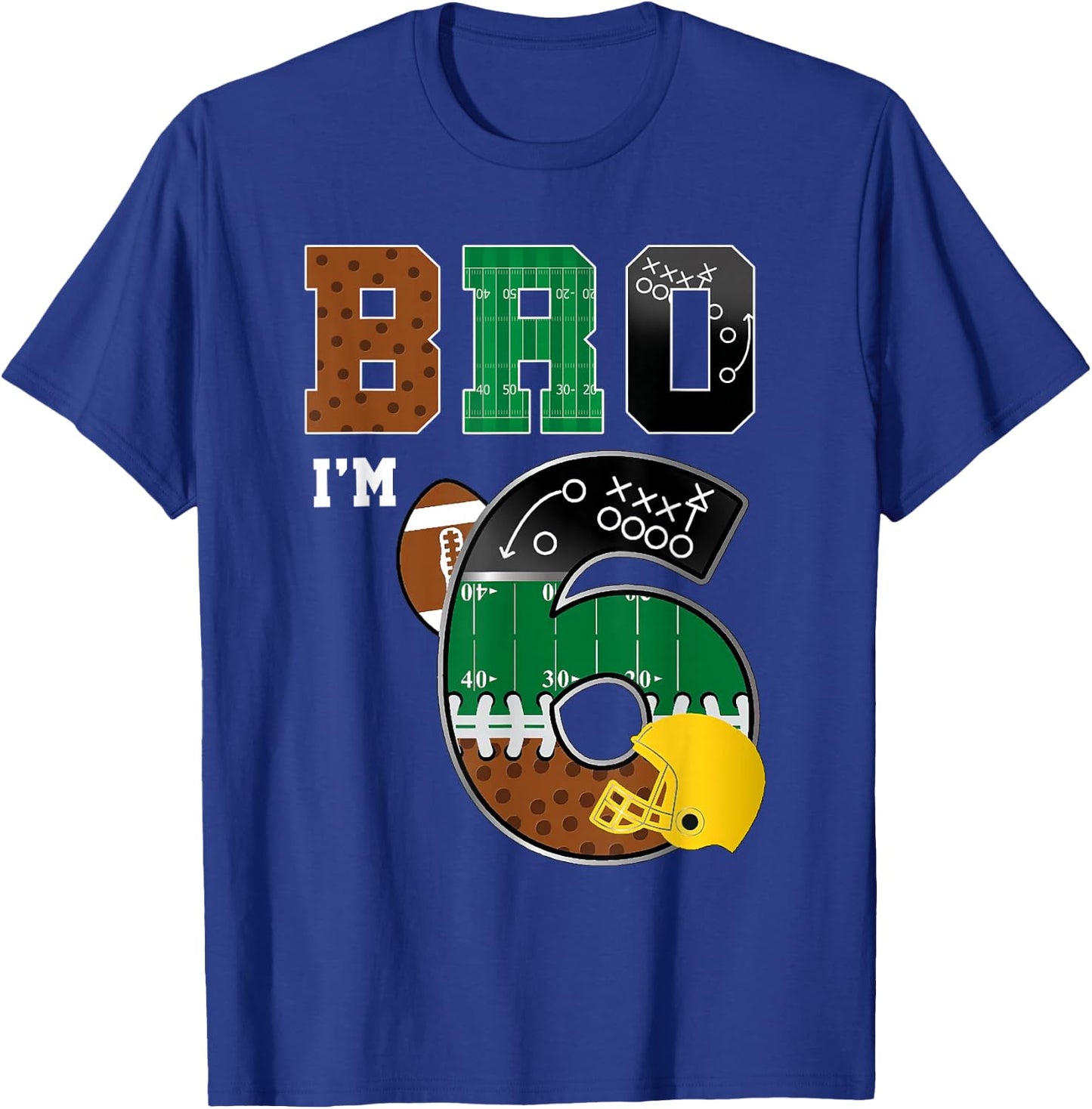 6th Birthday Boy Bro I'm 6 Year Old Boys Kids Football Bday T-Shirt - T-Shirt | Royal
