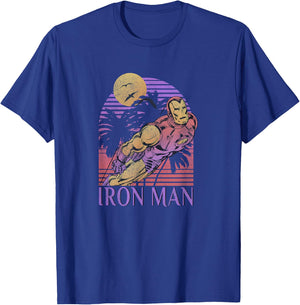 Marvel Iron Man Retro Distressed Portrait T-Shirt - T-Shirt | Royal