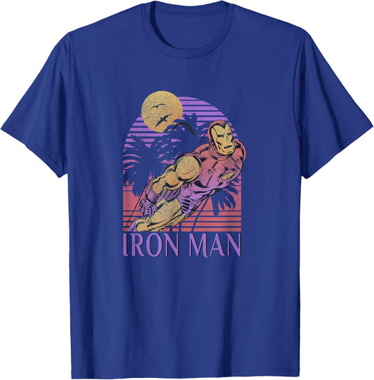 Marvel Iron Man Retro Distressed Portrait T-Shirt - T-Shirt | Royal