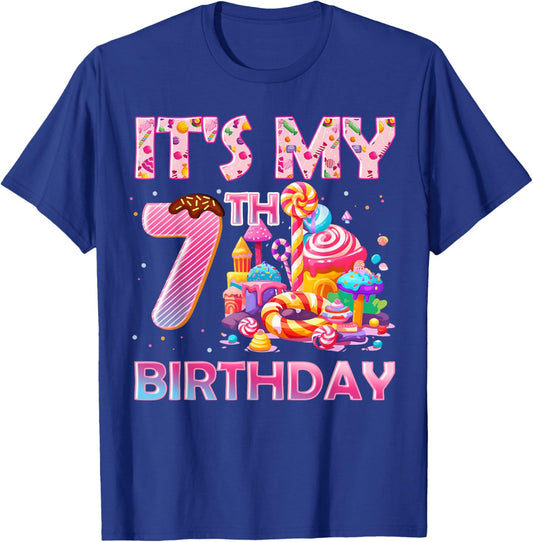 It’s My 7th Birthday Sweet Candy 7 Years Old T-Shirt - T-Shirt | Royal