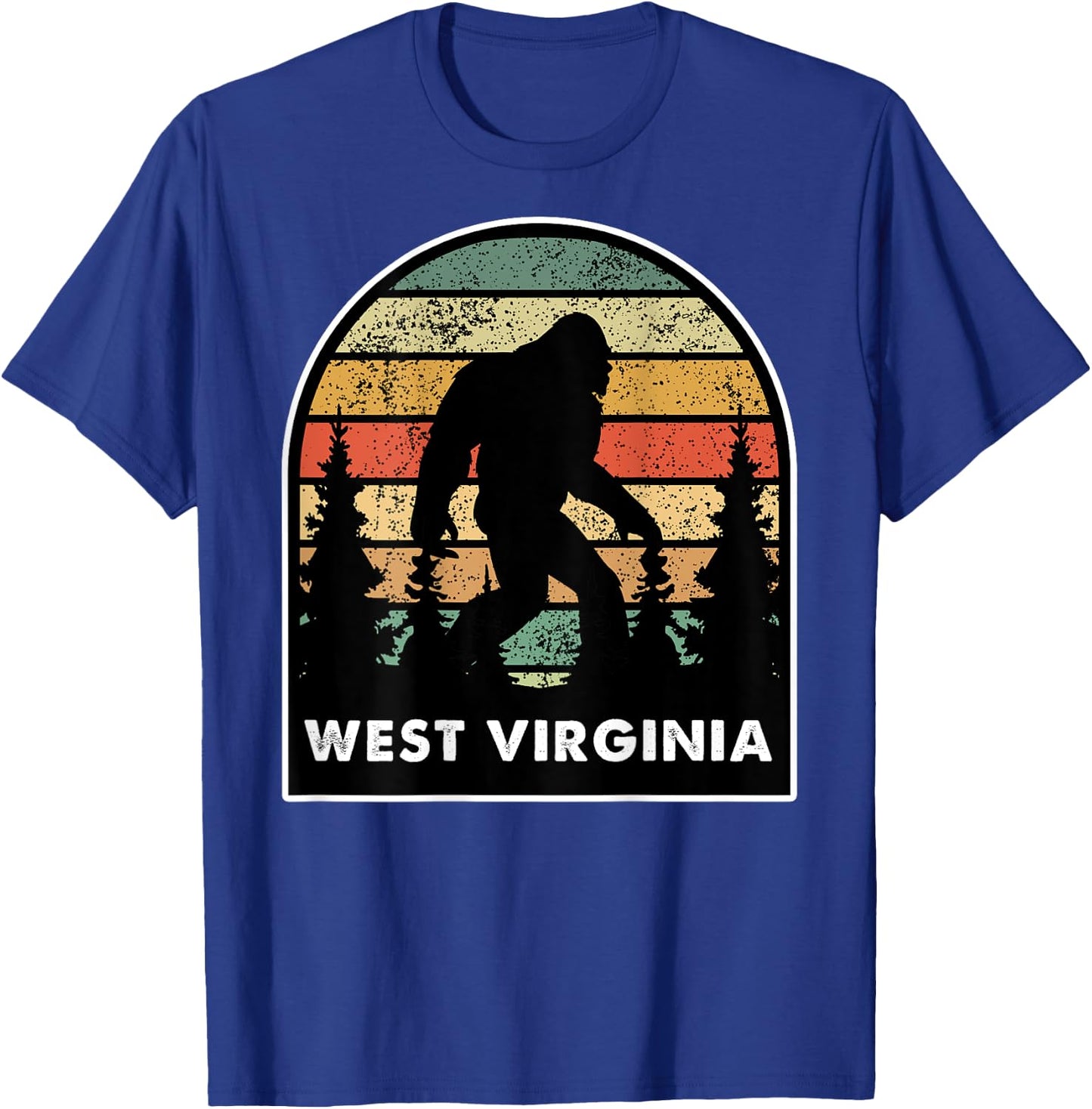 Printed on back, West Virginia and a Bigfoot, or a Sasquatch T-Shirt - T-Shirt | Royal