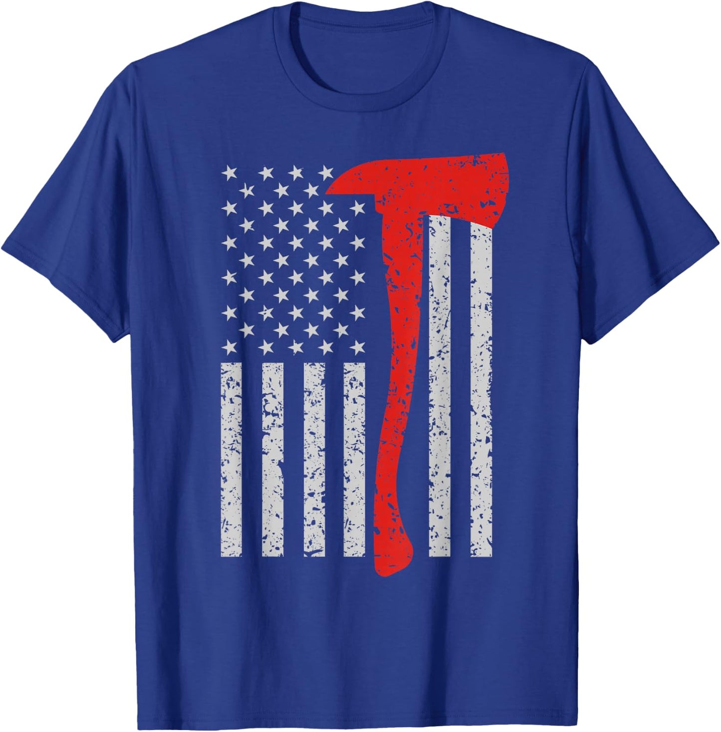 Thin Red Line Design: Firefighter American Flag Axe Design T-Shirt - T-Shirt | Royal