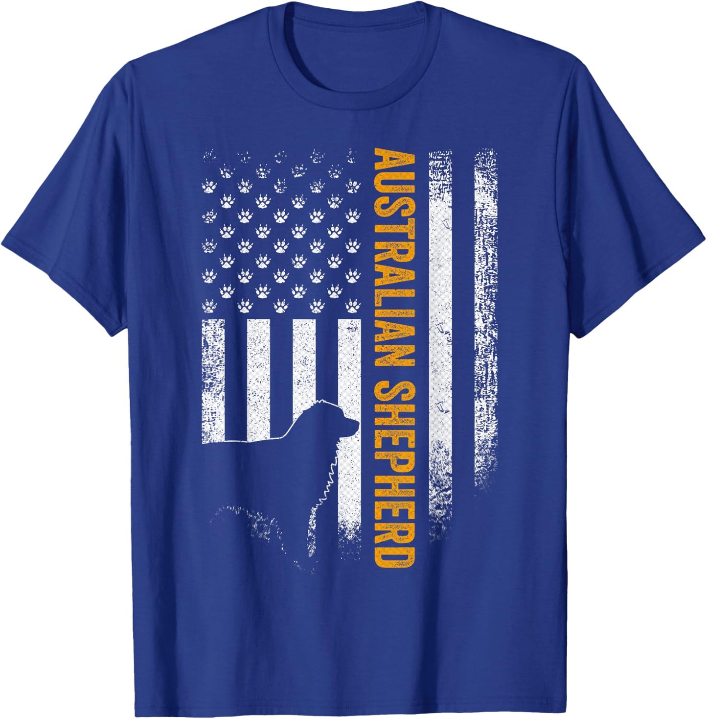Vintage USA Australian Shepherd Dog Silhouette American Flag T-Shirt - T-Shirt | Royal