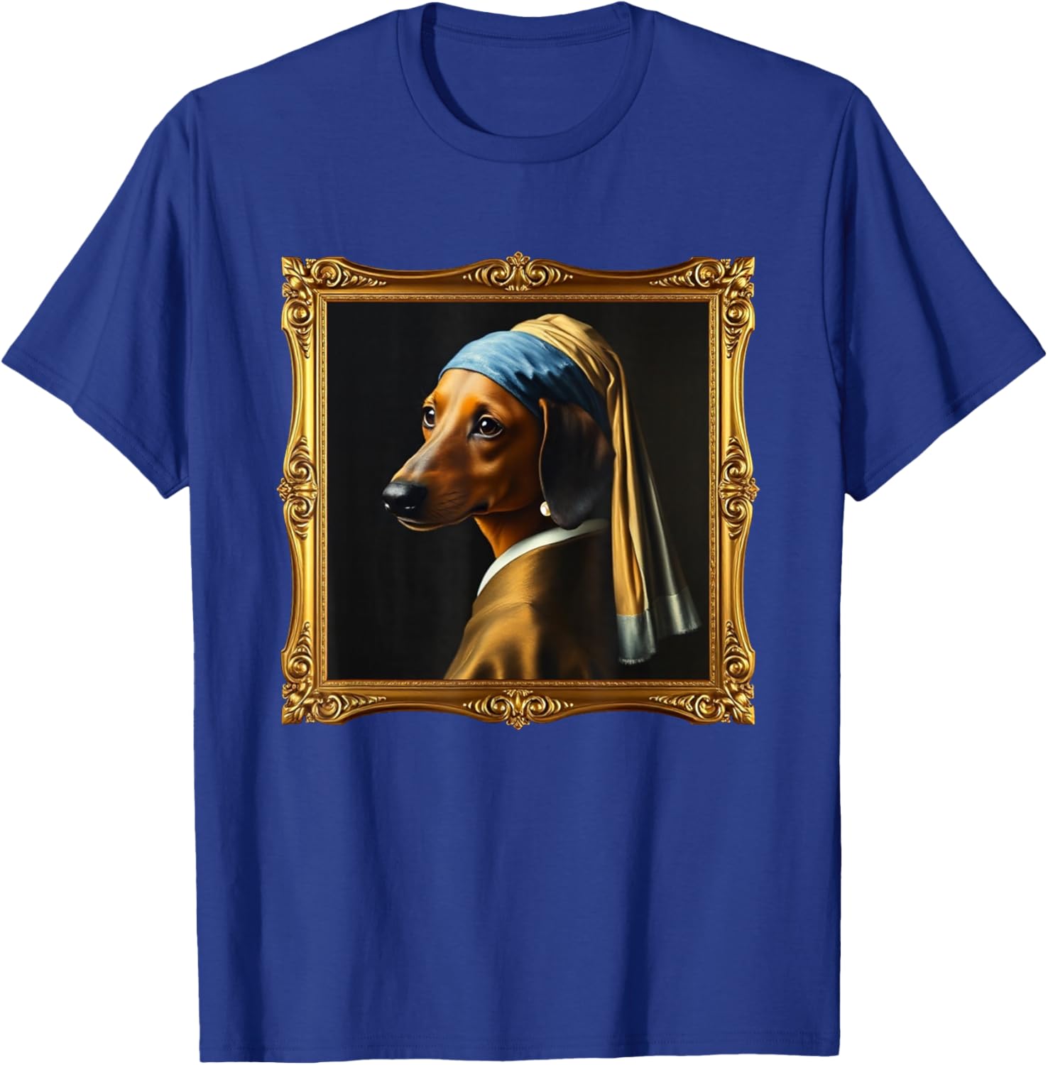 Dachshund Girl Dog with a Pearl Earring Famous Painting T-Shirt - T-Shirt | Royal