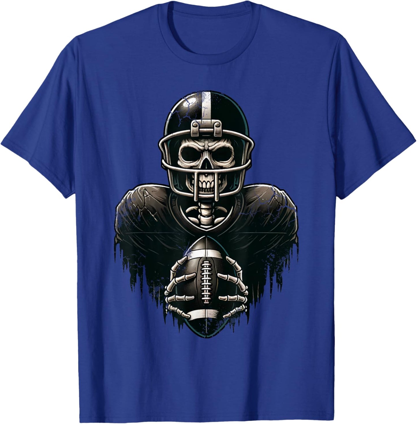 Halloween Skeleton Football Player Spooky Sports Graphic T-Shirt - T-Shirt | Royal