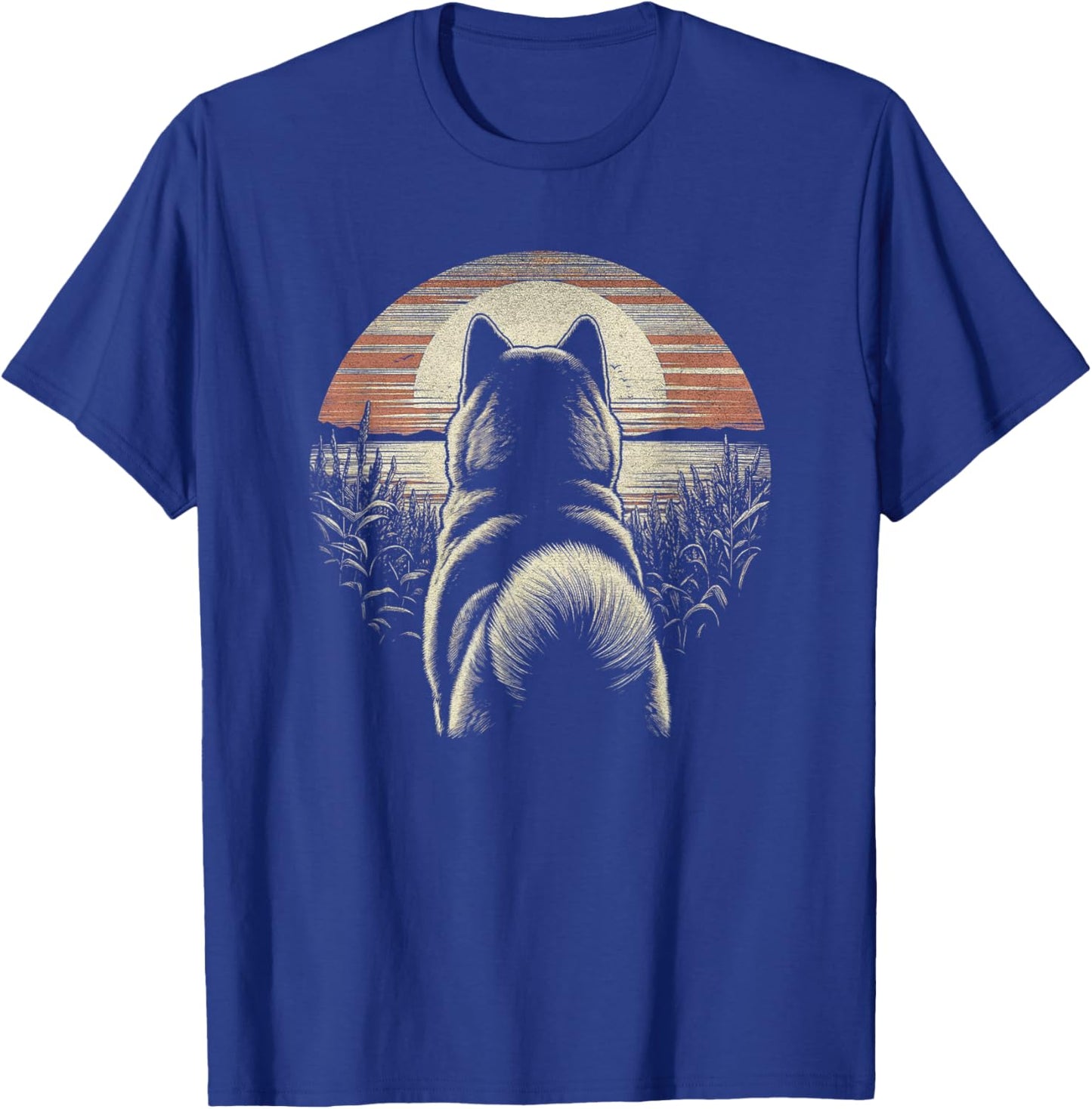 Vintage Akita Dog Retro Sunset Scene Art Design Men Women T-Shirt - T-Shirt | Royal