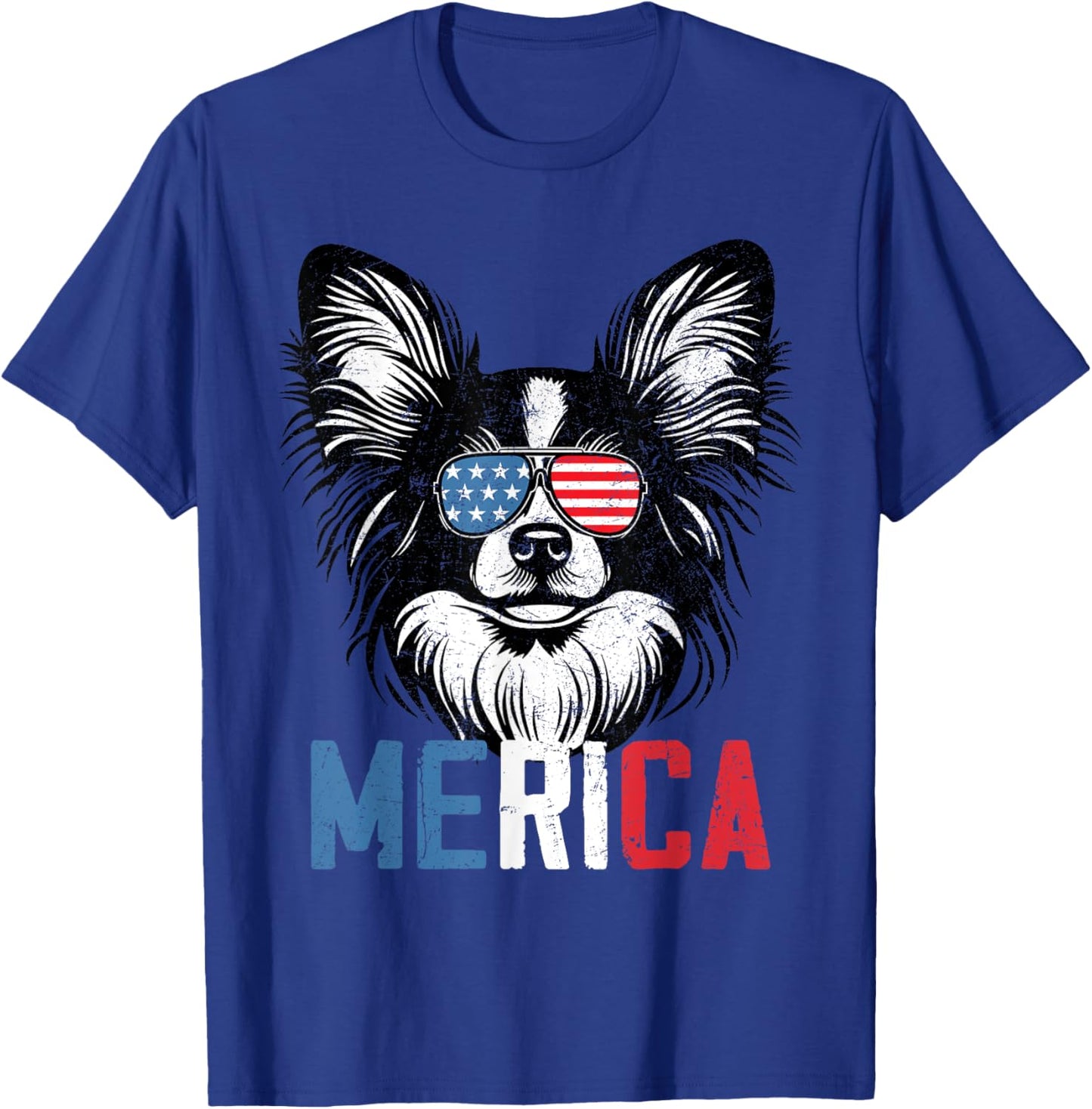 Patriotic Papillon Dog Merica 4th Of July Funny T-Shirt - T-Shirt | Royal