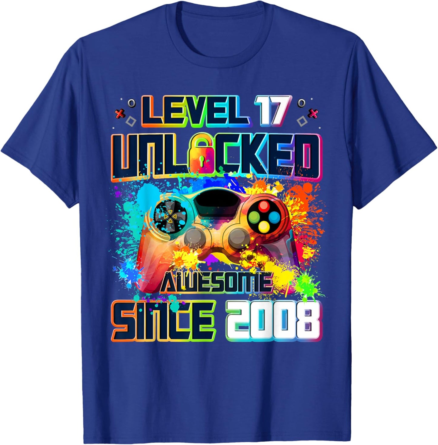 Level 17 Unlocked 17 Year Old Video Gamer 17th Birthday Gift T-Shirt - T-Shirt | Royal