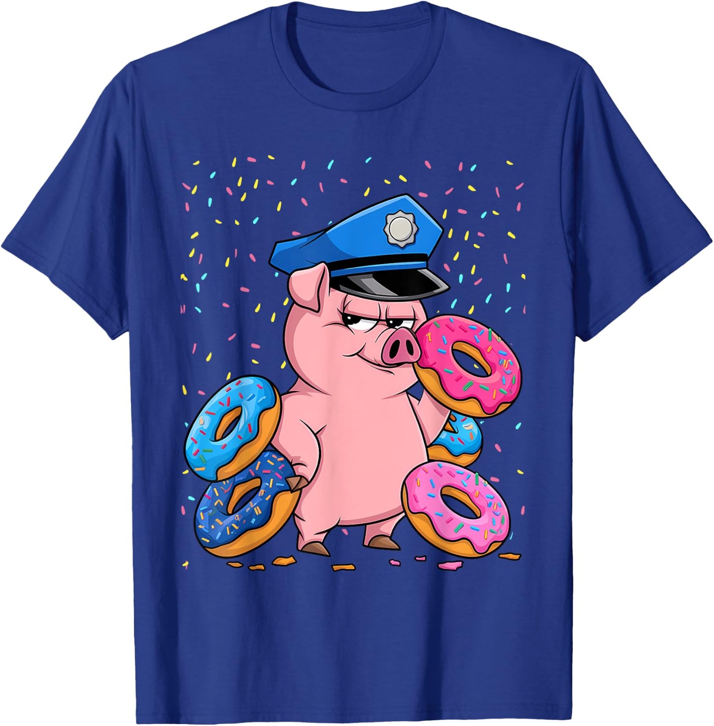 Pig Lover Gift Co. | Pig Cop Police Officer Doughnut - Black, Small, Short Sleeve T-Shirt - T-Shirt | Royal