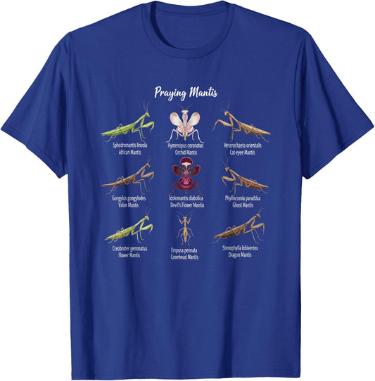 Types Of Praying Mantis Insect Collector Entomologist T-Shirt - T-Shirt | Royal